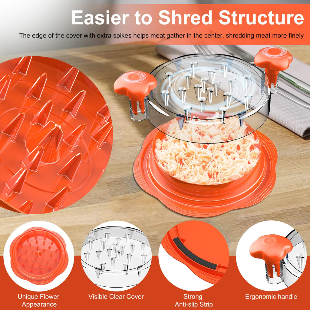 SURETIVIAN Chicken Shredder Tool Twist Large Chicken Breast Shredder with Brush&Fork, Visible Meat Shredder Machine, Strong Anti-Slip Strip, Ergonomic Handle, BPA Free, Suitable for Pork Beef Chicken