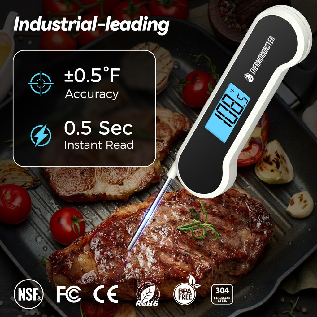 0.5 Sec Instant Read Meat Thermometer Digital with ±0.5℉ Precision, Food Thermometer for Cooking Kitchen Gadgets, Oven Grill Candy BBQ Essentials Accessories, Gifts for Him Dad Men Birthday, Red
