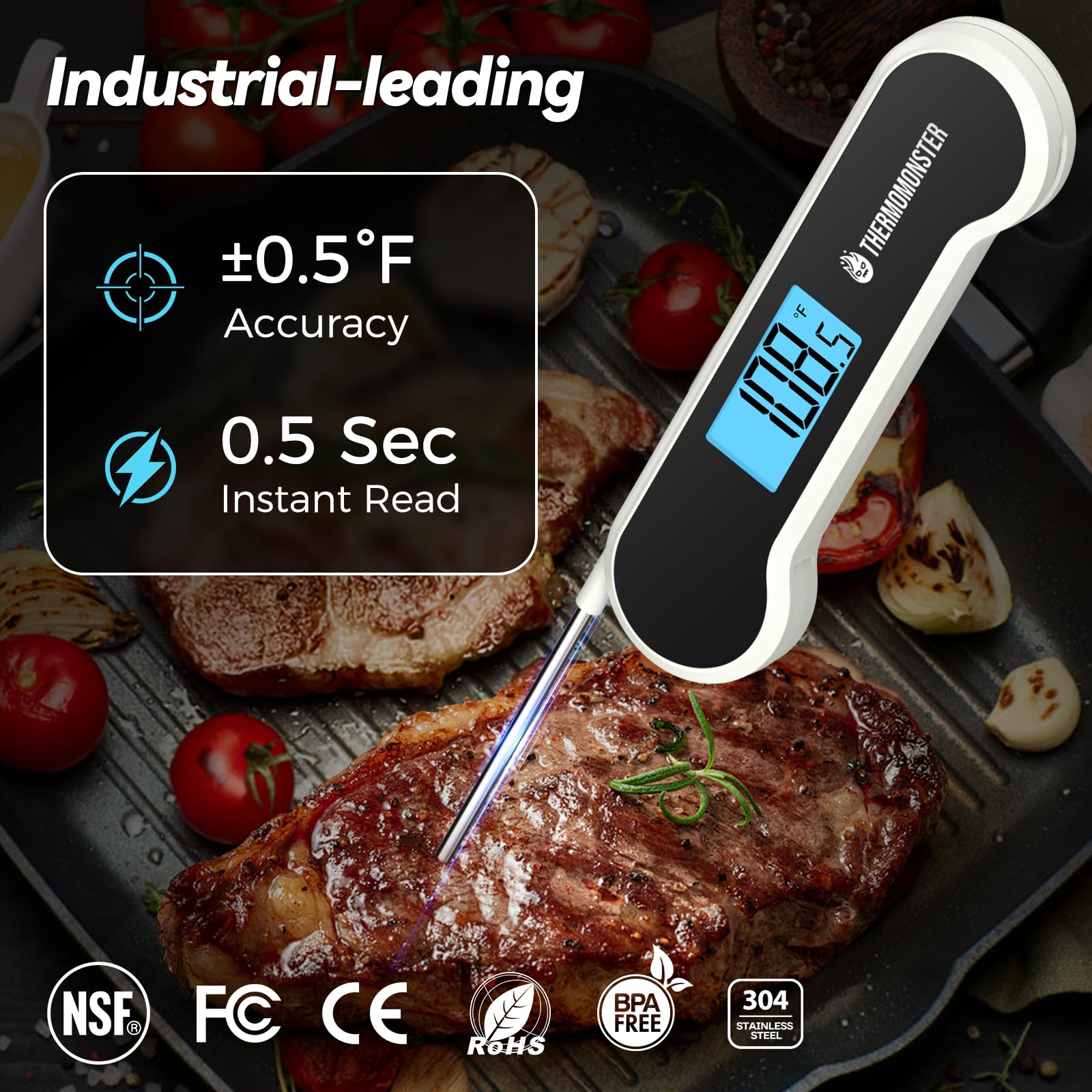 0.5 Sec Instant Read Meat Thermometer Digital with ±0.5℉ Precision, Food Thermometer for Cooking Kitchen Gadgets, Oven Grill Candy BBQ Essentials Accessories, Gifts for Him Dad Men Birthday, Red