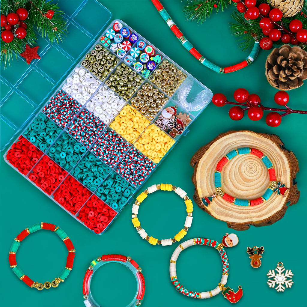 Redtwo 5100 Clay Beads Bracelet Making Kit, Flat Preppy Beads for Friendship Jewelry Making,Polymer Heishi Beads with Charms Gifts for Teen Girls Crafts for Girls Ages 8-12