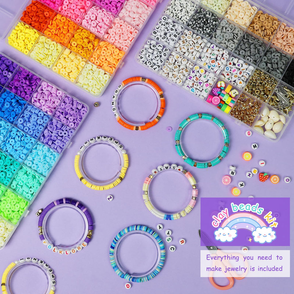 Redtwo 5100 Clay Beads Bracelet Making Kit, Flat Preppy Beads for Friendship Jewelry Making,Polymer Heishi Beads with Charms Gifts for Teen Girls Crafts for Girls Ages 8-12