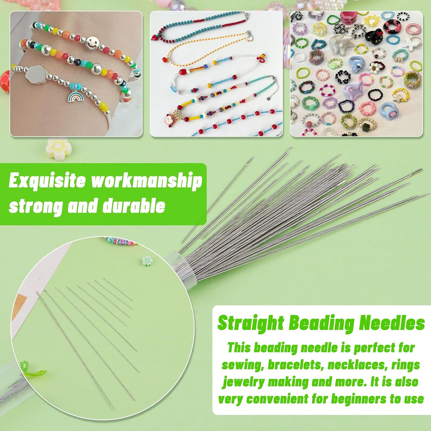86 Pcs Beading Needle Set, 6 Sizes Big Eye Beading Needles for Seed Beads, Long Straight Bead Needles, Twist Beading Needles, Flexible Needle for Jewelry Making