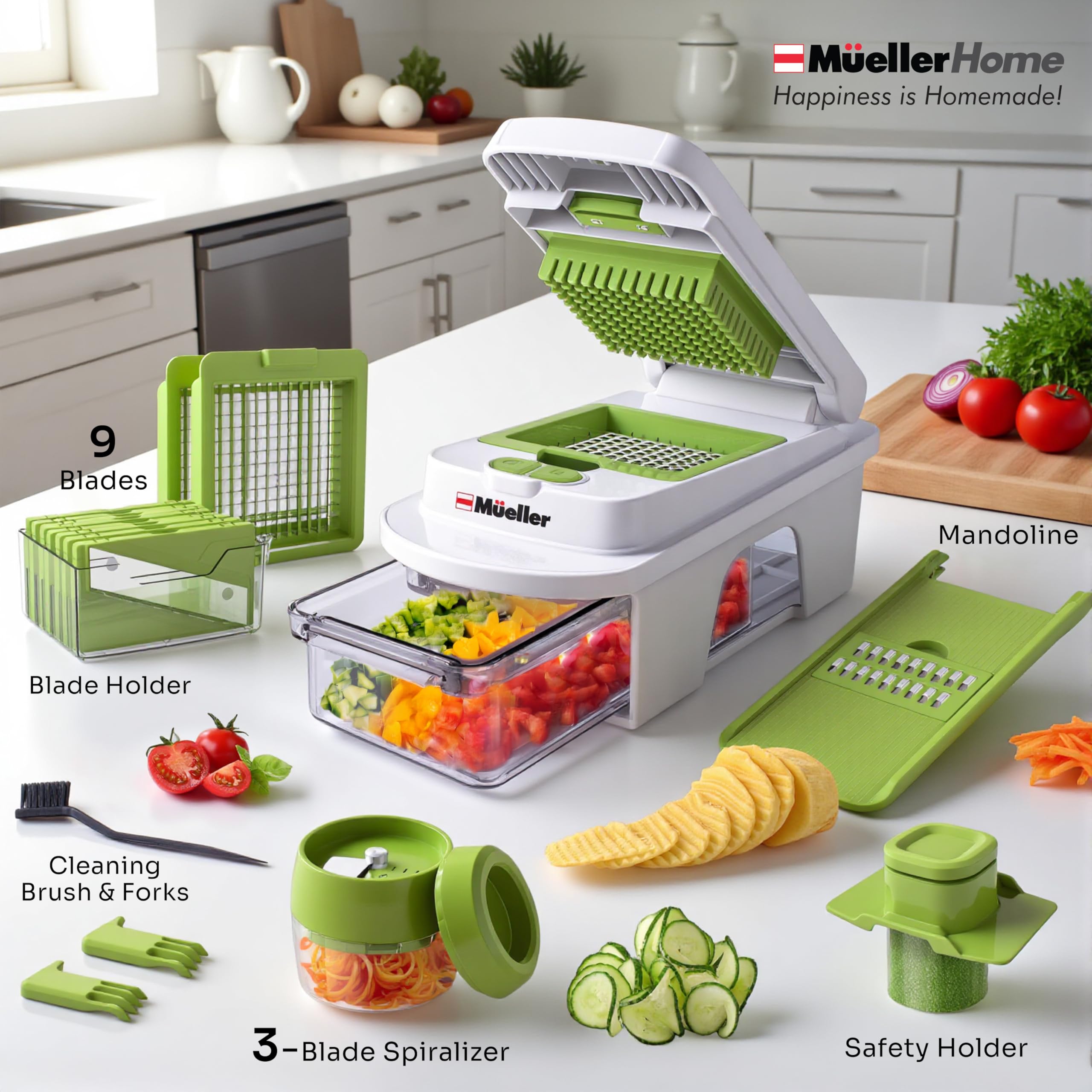 Mueller The Real Original Pro Chopper since 2013 Vegetable Chopper Mandoline Slicer, 8 Blade Food Veggie Chopper Onion Vegetable Cutter with Container, Kitchen Gadgets & Essentials, (10 in 1)