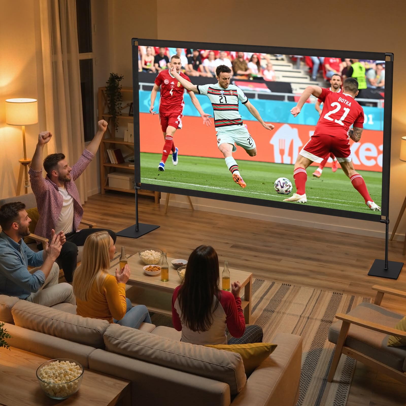 120inch Projector Screen with Stand: Portable Projector Screen Outdoor Indoor Front/Rear16:9 4K HD with Carry Bag Sandbag- Movie Screen for Backyard Moive Night, Camping, Theater