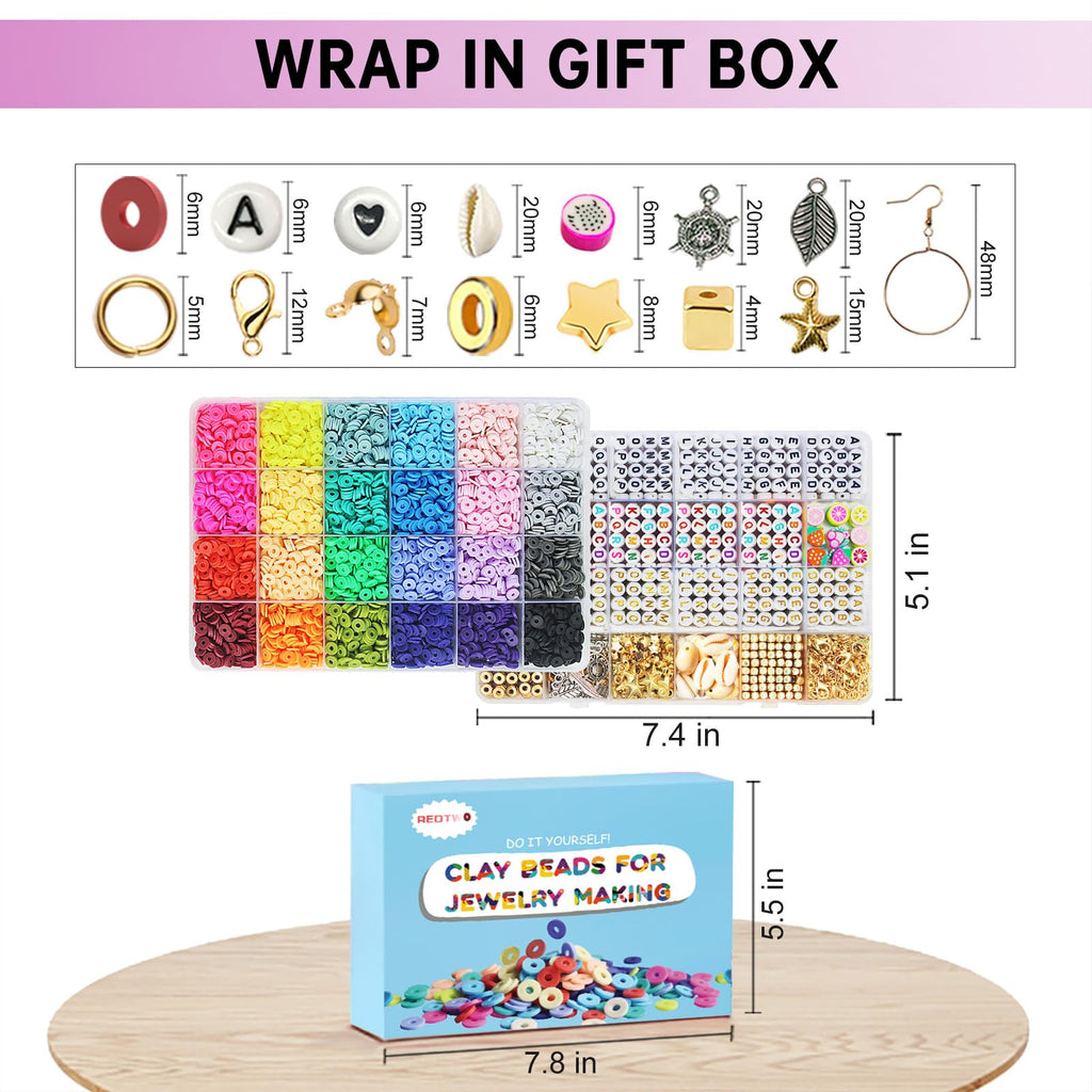 Redtwo 5100 Clay Beads Bracelet Making Kit, Flat Preppy Beads for Friendship Jewelry Making,Polymer Heishi Beads with Charms Gifts for Teen Girls Crafts for Girls Ages 8-12