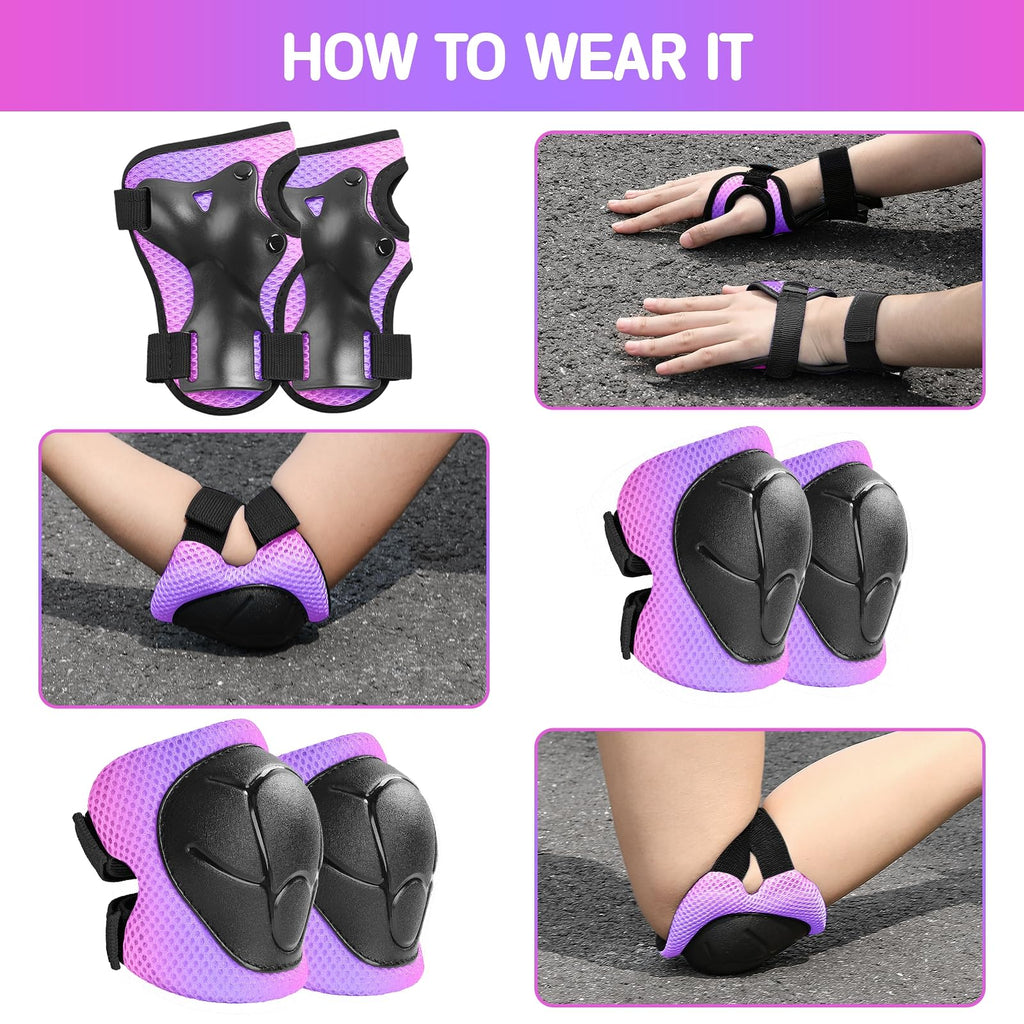 Wemfg Kids Protective Gear Set Knee Pads for Kids 3-14 Years Toddler Knee and Elbow Pads with Wrist Guards 3 in 1 for Skating Cycling Bike Rollerblading Scooter