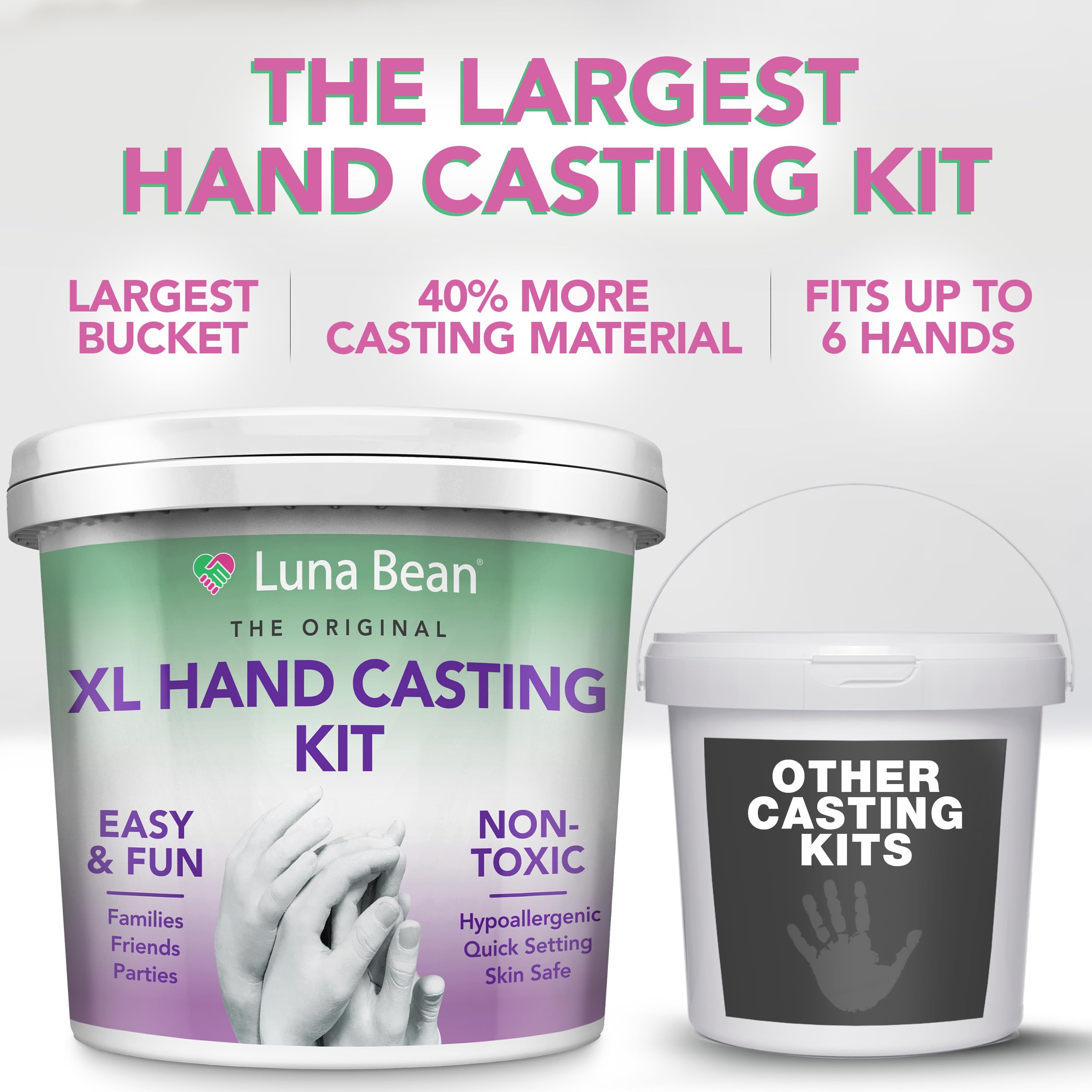 Luna Bean Hand Casting Kit – The Original Hand Mold Kit for Couples – Gifts for Him and Her - Anniversary Engagement Birthday Gifts for Women Men Mom Wife Boyfriend Girlfriend Wedding Bridal Shower