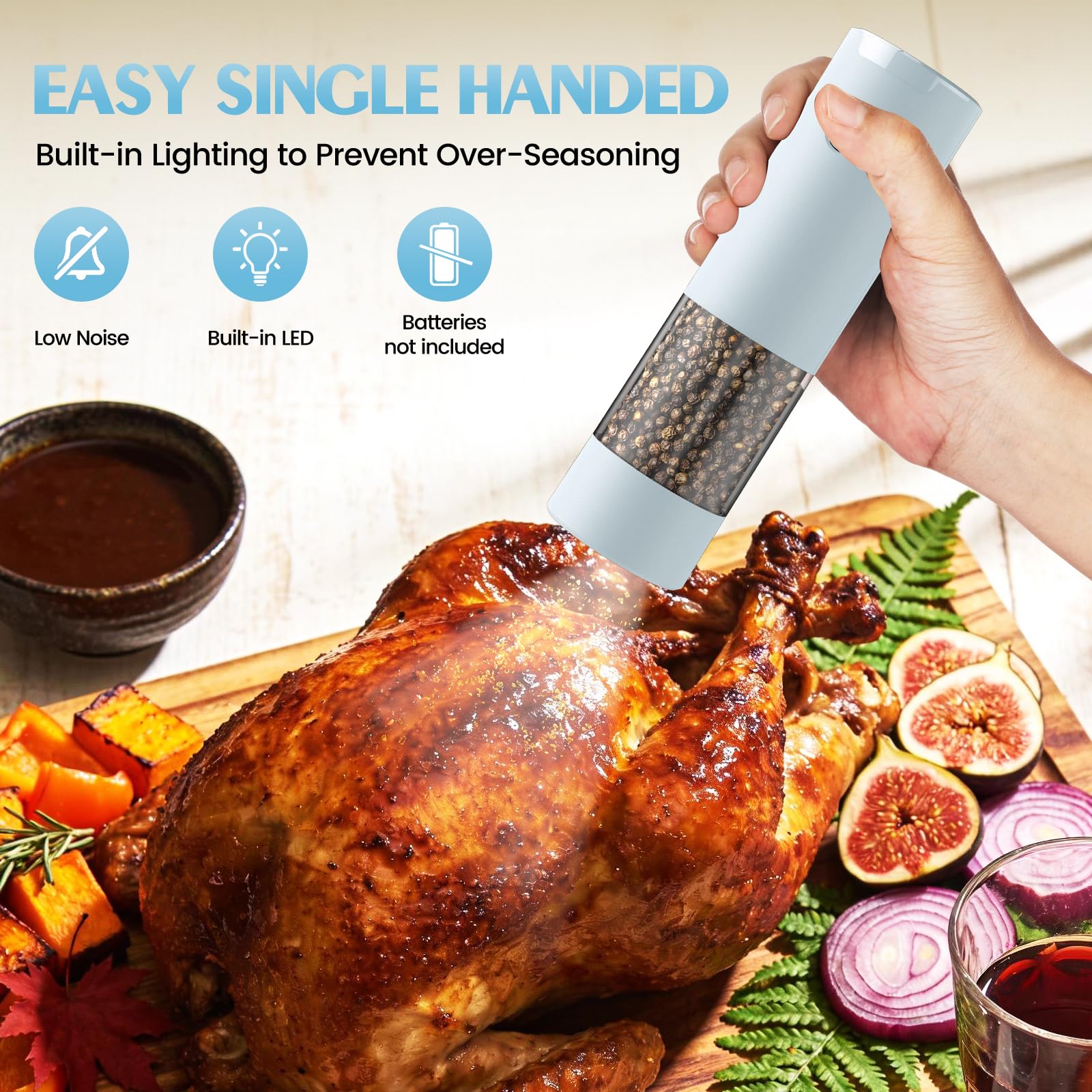 Electric Salt and Pepper Grinder Set Automatic Battery Pepper Mill Shakers Adjustable Coarseness Upgraded Larger Capacity with Led Home and Kitchen Appliances Birthday Gifts for Women Men