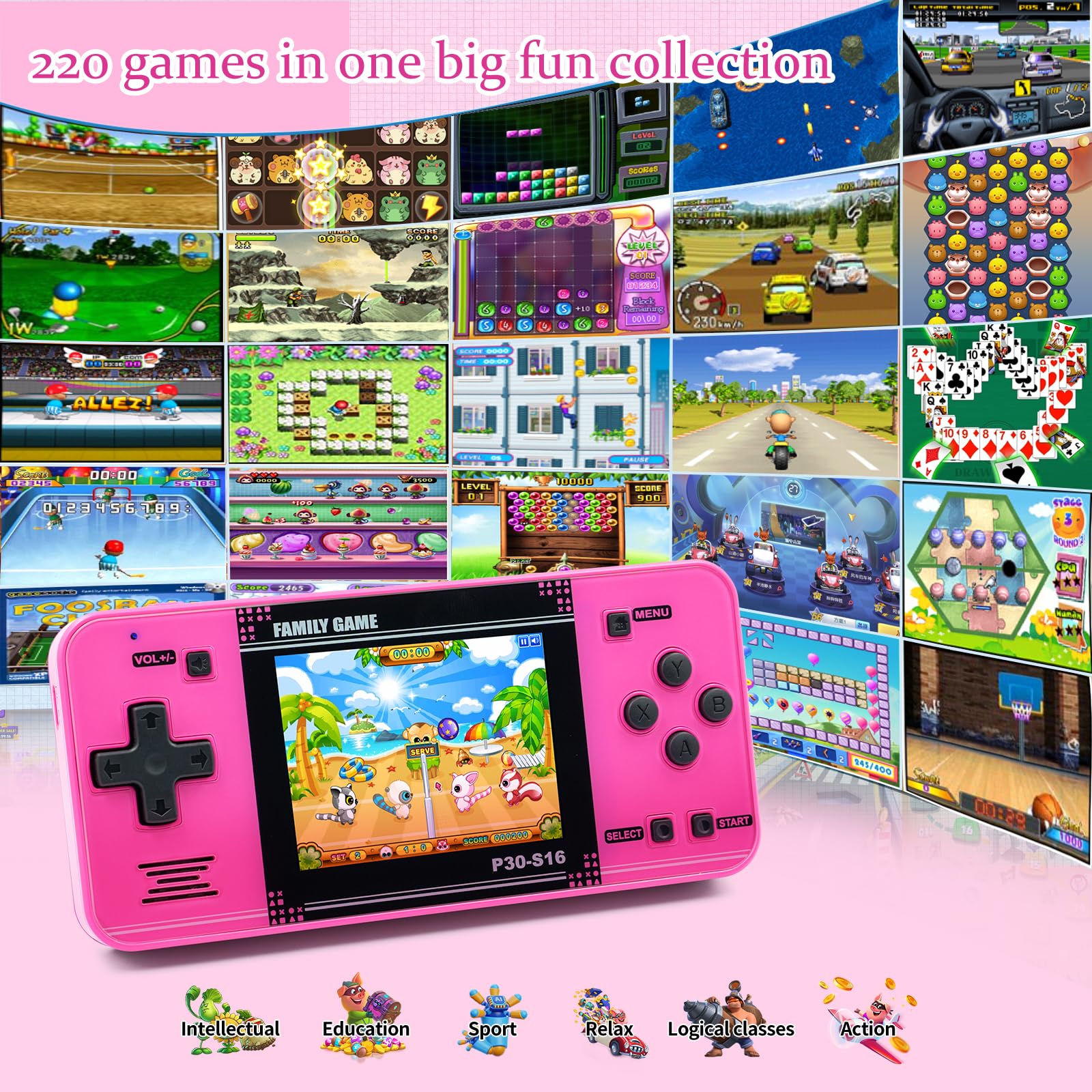 Handheld Game for Kids -Preloaded 220 Retro Video Games, Portable Gaming Player with Rechargeable Battery 3.0" LCD Screen, Mini Arcade Electronic Toy Gifts for Boys Girls (Blue)