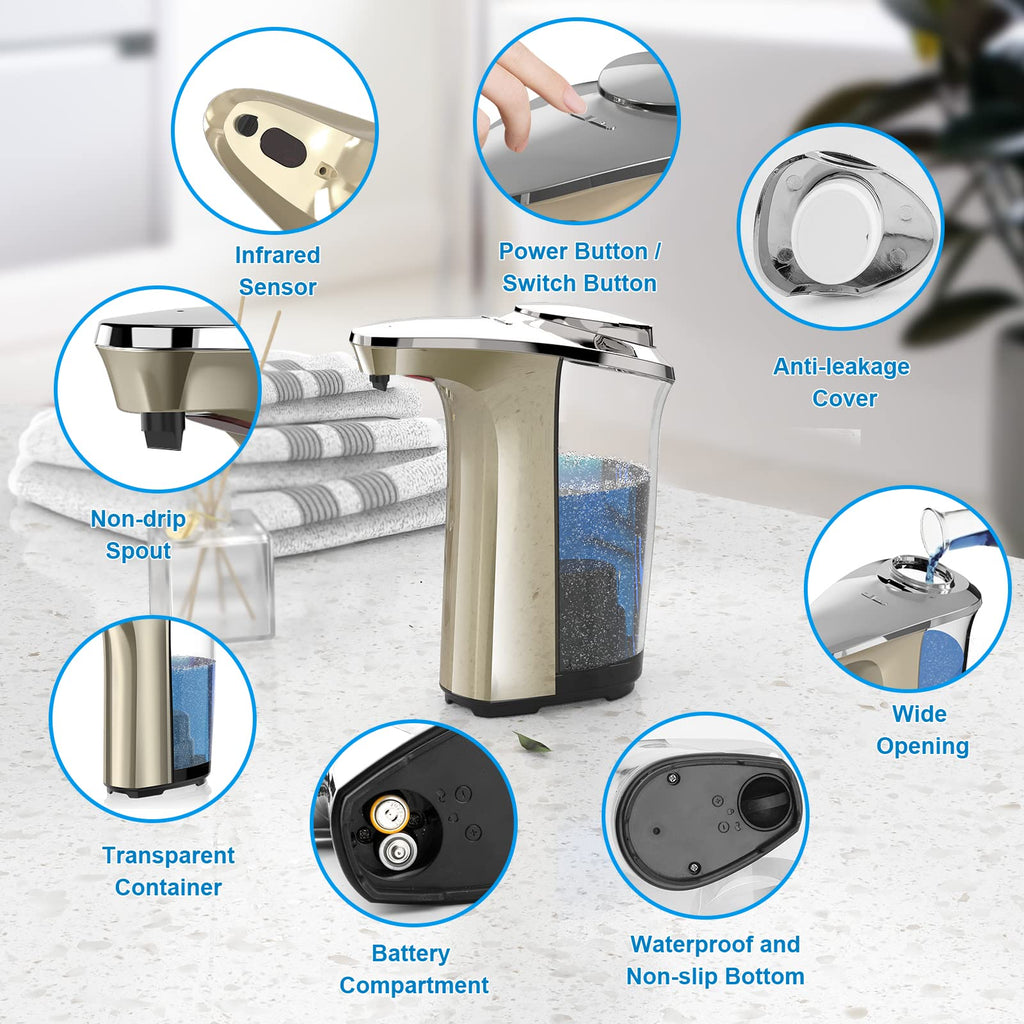 PZOTRUF Automatic Soap Dispenser, Touchless Dish Soap Dispenser 17oz/500ml with Infrared Sensor, 5 Adjustable Soap Dispensing Levels, Liquid Hand Dispenser for Bathroom Kitchen Sink (Silver)