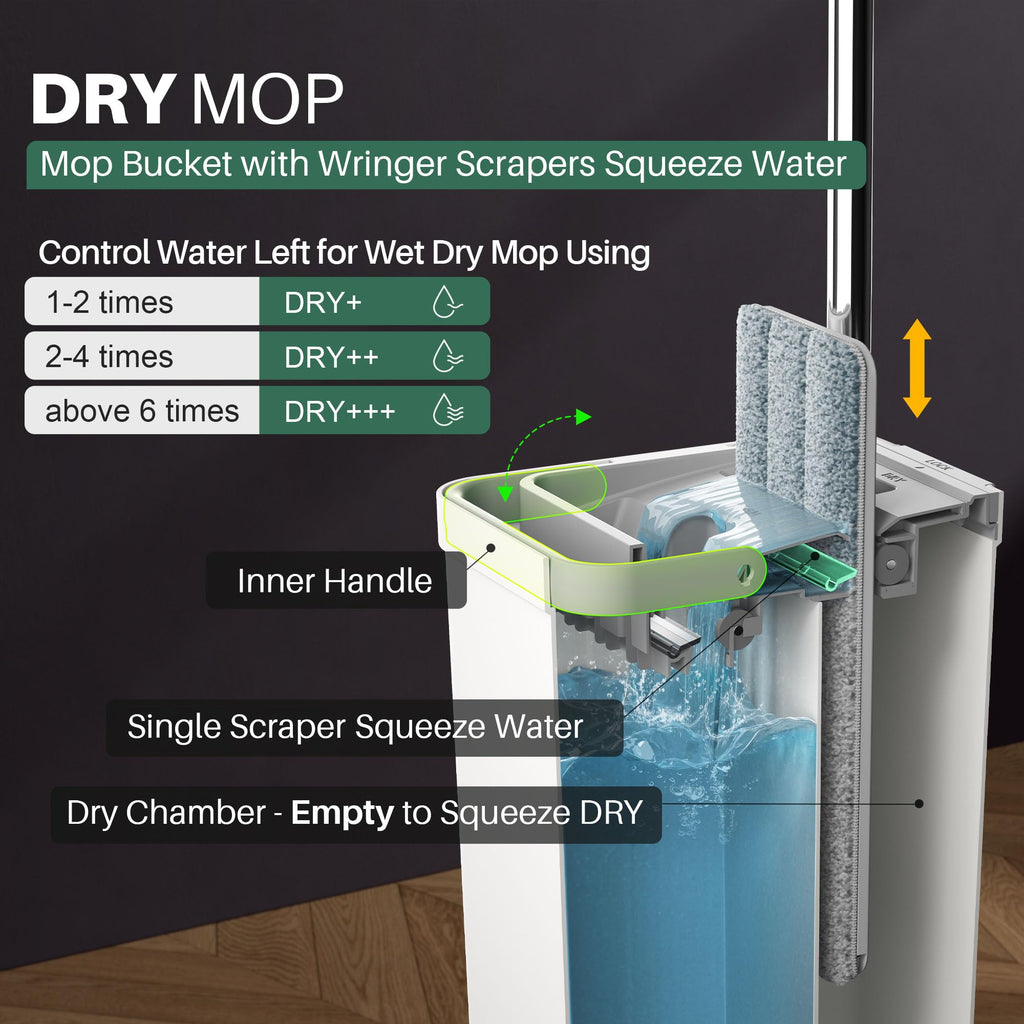 JOYMOOP Mop and Bucket Set, Hands-Free Flat Floor Mop with 3 Washable Microfiber Pads, Wet and Dry Use, Ideal for Home and Commercial Floor Cleaning