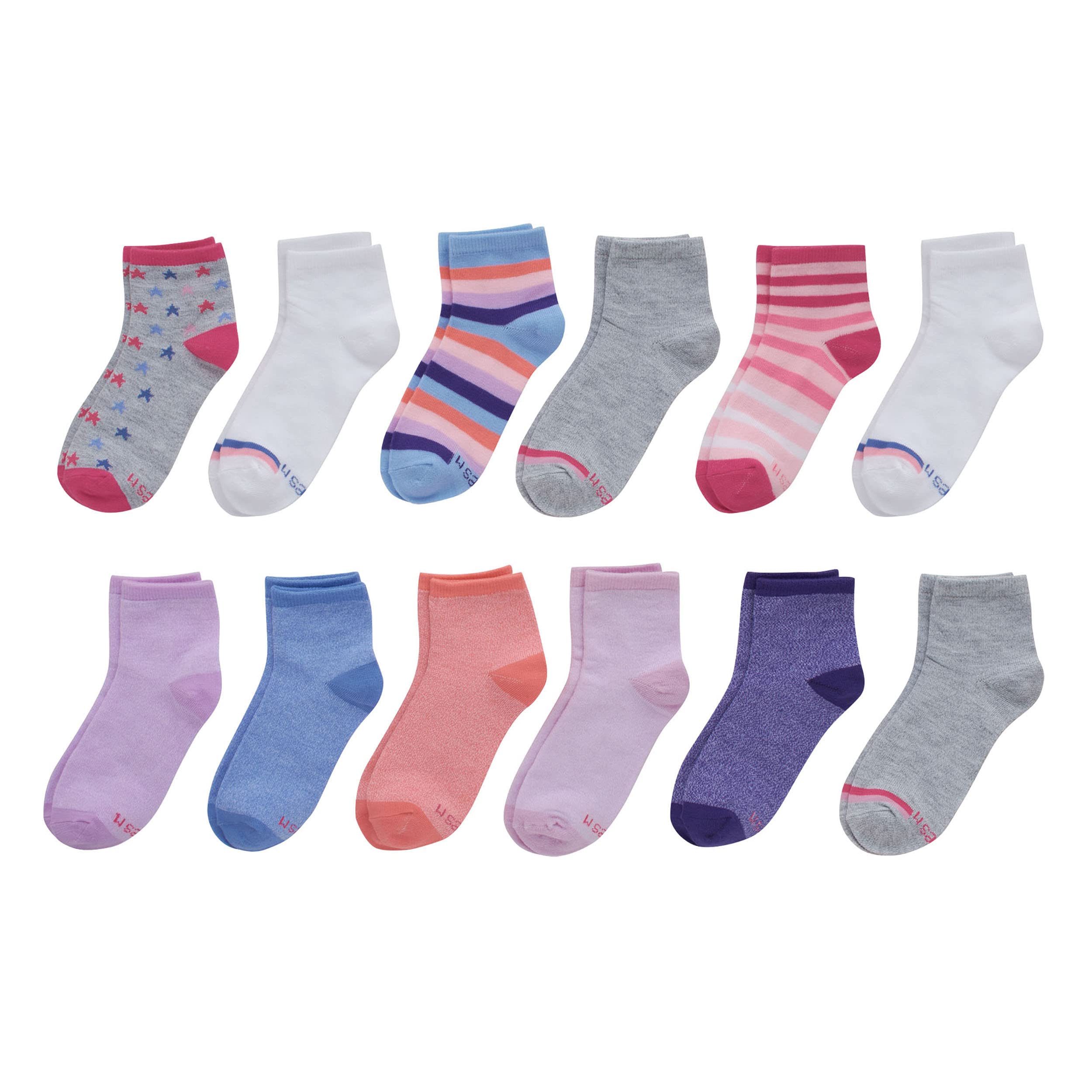 Hanes Girls' Socks, Fashion Patterned Soft Socks, No Show, Ankle, and Crew, 12-pair Packs
