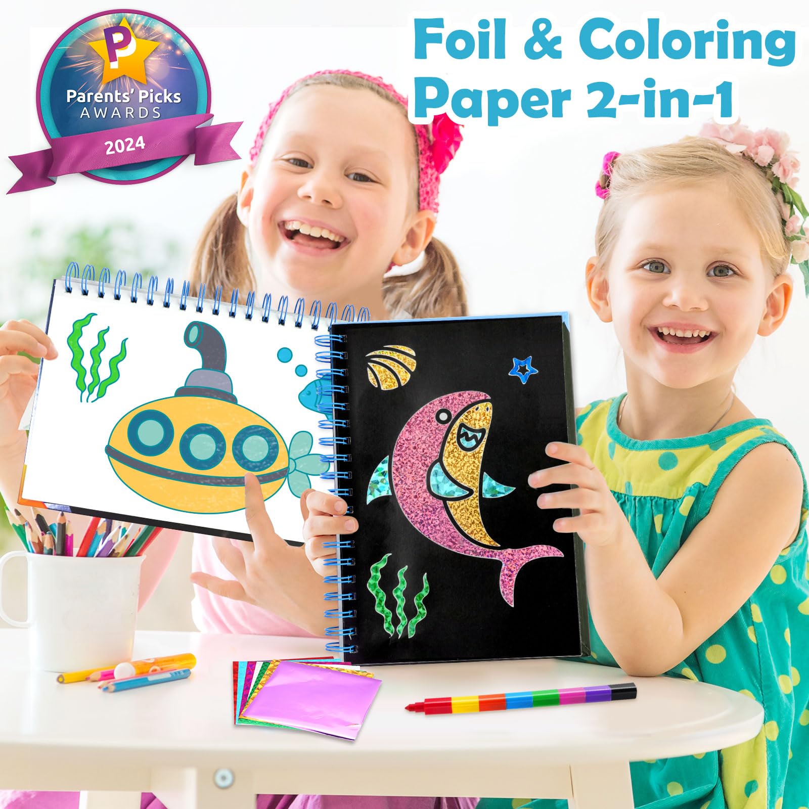 FUNNYB&G Foil Art Craft Kit for Girls 4-10 Years Old: Mess-Free & No-Glue, Create 16 Sparkly Princess Unicorn Pictures – Perfect Travel Toy & Birthday Gift for Kids (Princess)