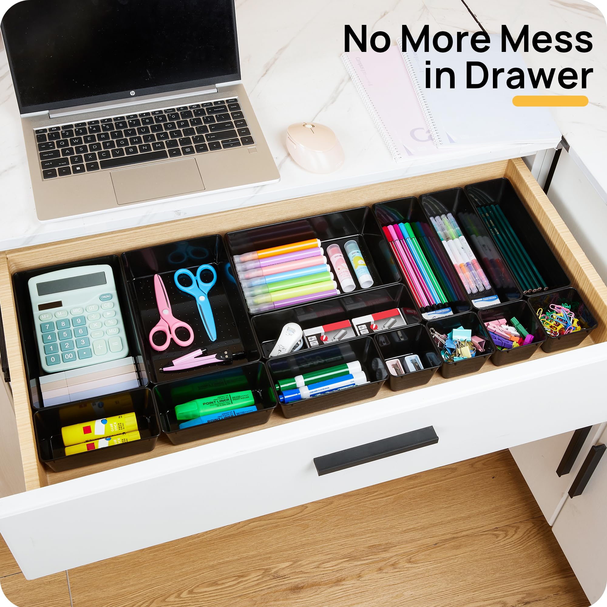 Vtopmart 25 PCS Clear Plastic Drawer Organizers Set, 4-Size Versatile Bathroom and Vanity Drawer Organizer Trays, Storage Bins for Makeup, Bedroom, Kitchen Gadgets Utensils and Office
