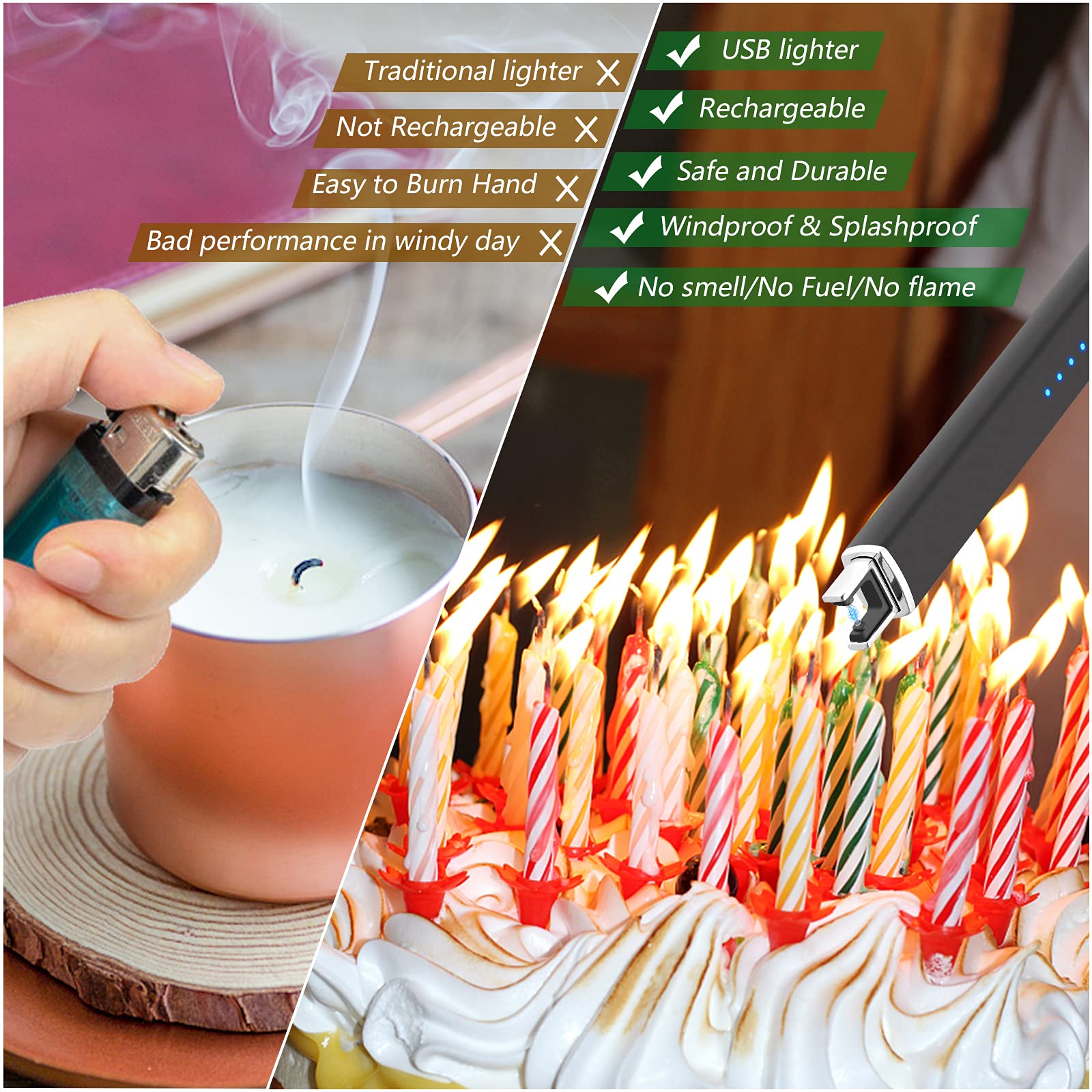 MEIRUBY Lighter Electric Candle Lighter, Birthday for Women Men Mom Wife Sister, Rechargeable USB Arc Lighters for Candle Camping BBQ