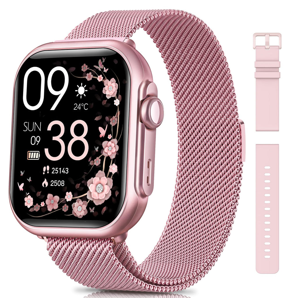 Smart Watch for Women Men Fitness: Smart Watch for iPhone&Android Bluetooth Call with SpO2 Sleep Heart Rate Monitor,IP68,Fitness Tracker with 120+Sport,Reloj Inteligente 30 Day+Battery Life, 2 Bands