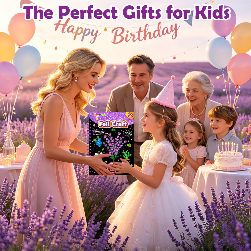 FUNNYB&G Foil Art Craft Kit for Girls 4-10 Years Old: Mess-Free & No-Glue, Create 16 Sparkly Princess Unicorn Pictures – Perfect Travel Toy & Birthday Gift for Kids (Princess)