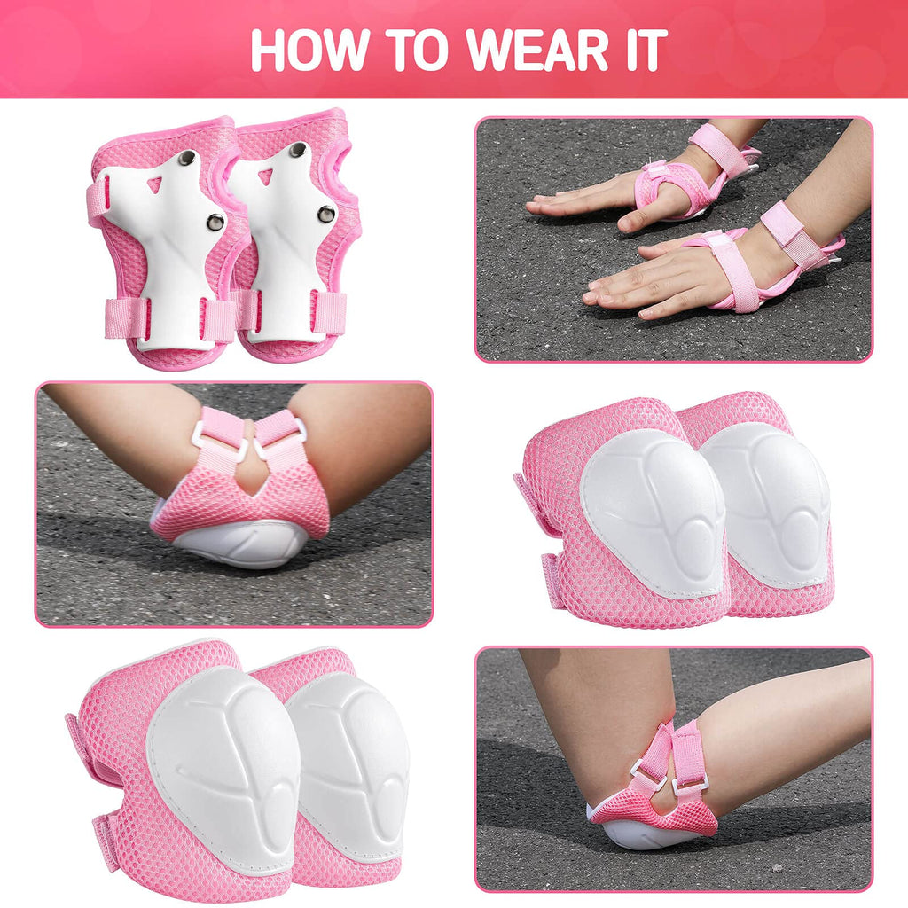 Wemfg Kids Protective Gear Set Knee Pads for Kids 3-14 Years Toddler Knee and Elbow Pads with Wrist Guards 3 in 1 for Skating Cycling Bike Rollerblading Scooter