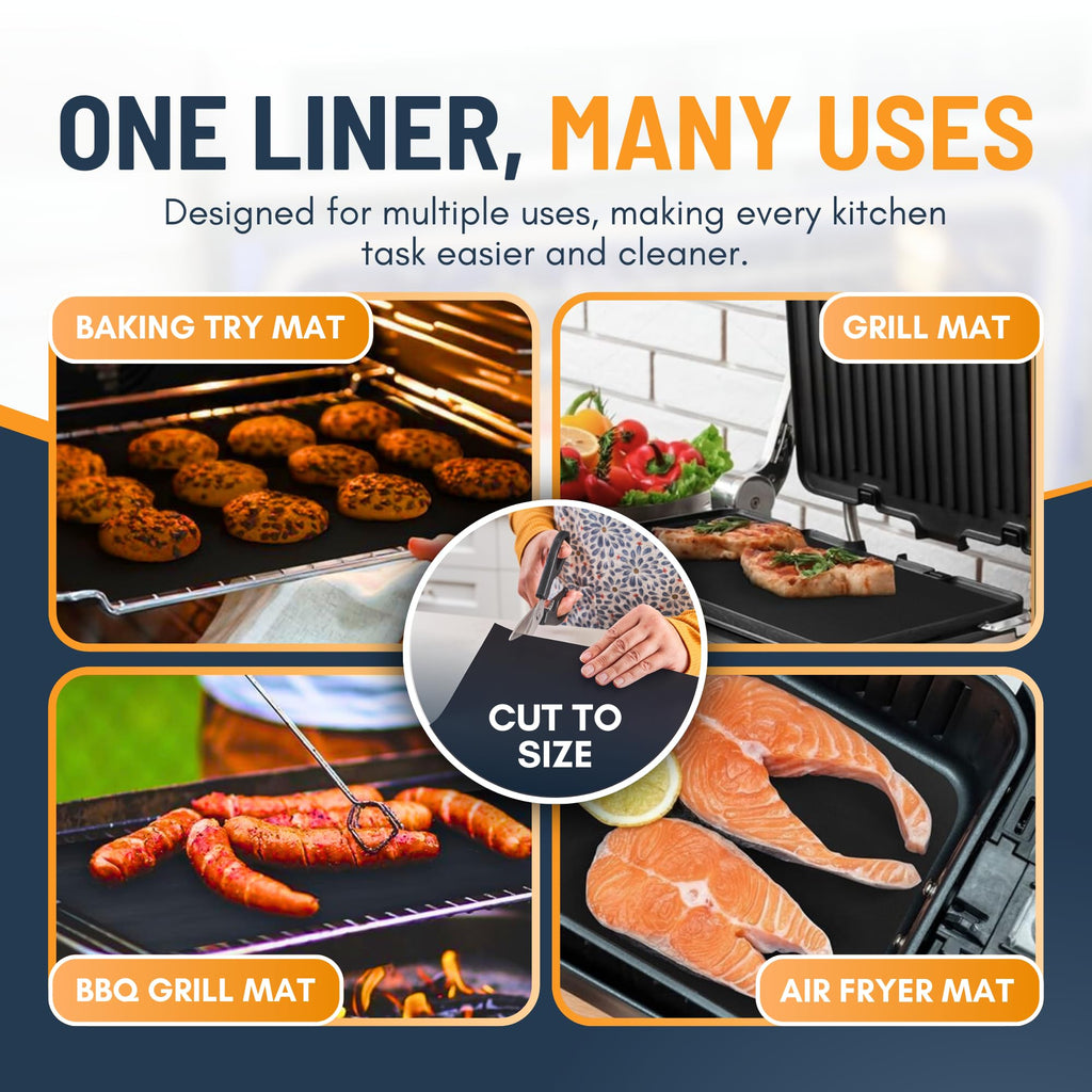 Oven Liners for Bottom of Oven - 2 Pack Large Heavy Duty Mats, 17”x25” Non-Stick Reusable Liner for Electric, Gas, Toaster Ovens, Grills - BPA & PFOA Free Kitchen Accessory to Keep Oven Clean (Black)