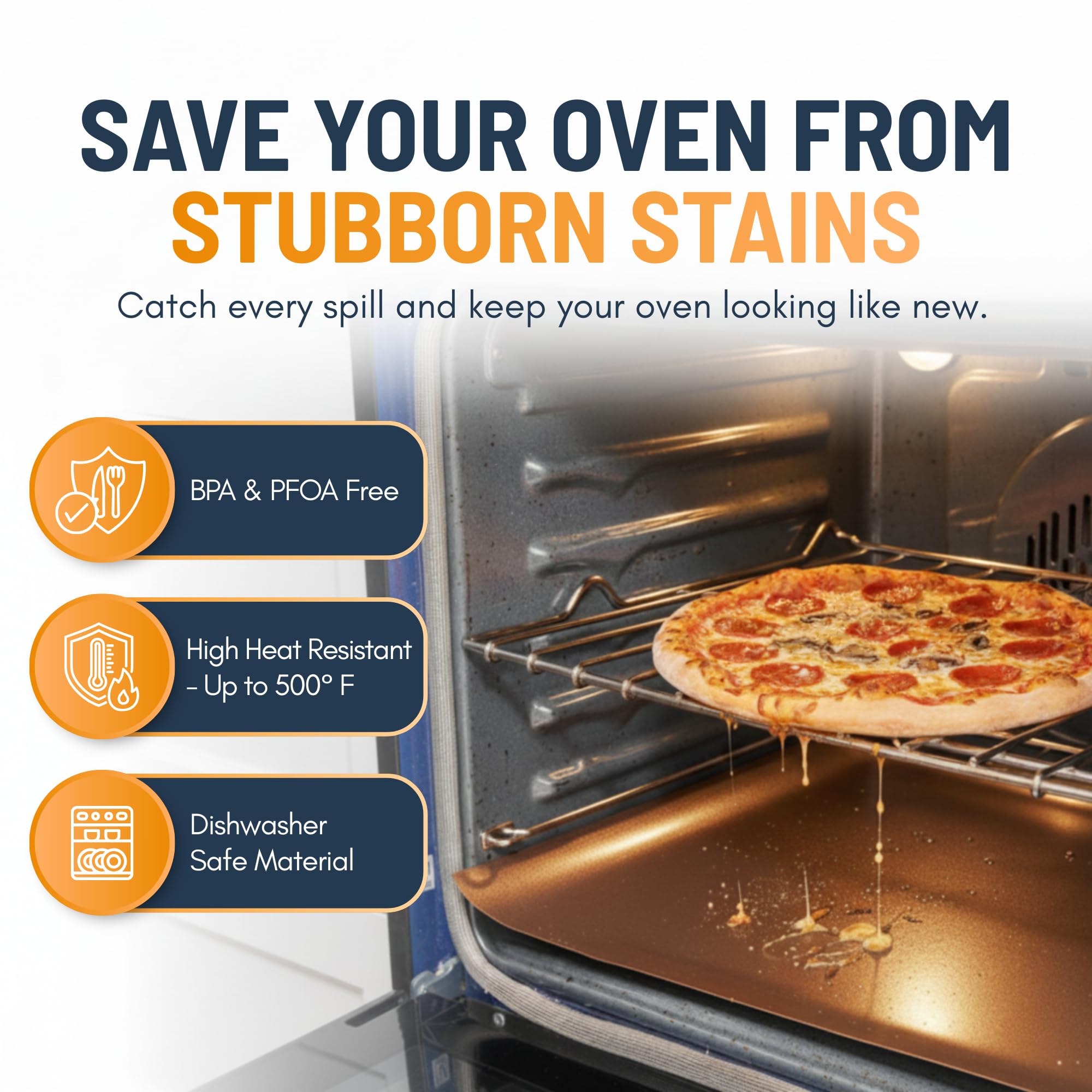 Oven Liners for Bottom of Oven - 2 Pack Large Heavy Duty Mats, 17”x25” Non-Stick Reusable Liner for Electric, Gas, Toaster Ovens, Grills - BPA & PFOA Free Kitchen Accessory to Keep Oven Clean (Black)