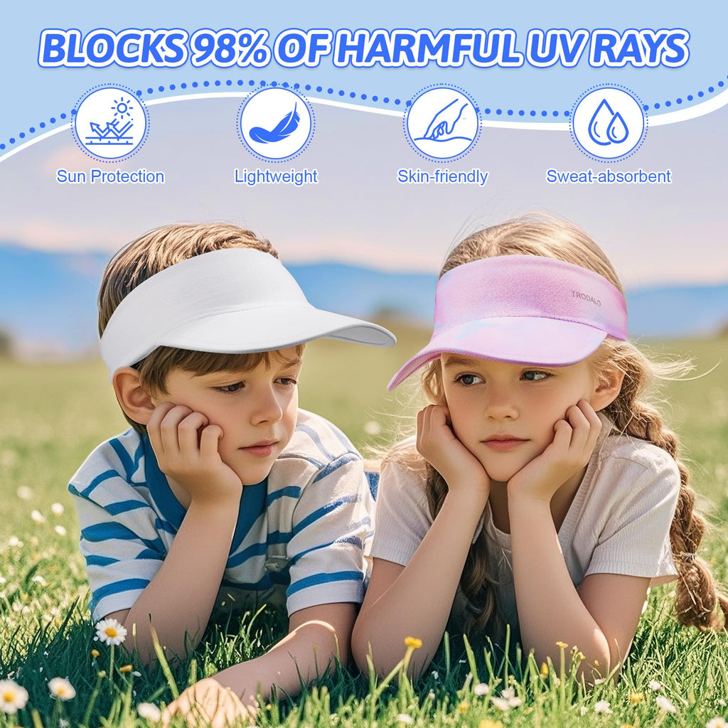 Kids Sun Visor Hats for Girls Boys, Lightweight Cooling Stretchy Visor, Packable Sports Hat for Running, Tennis, Golf