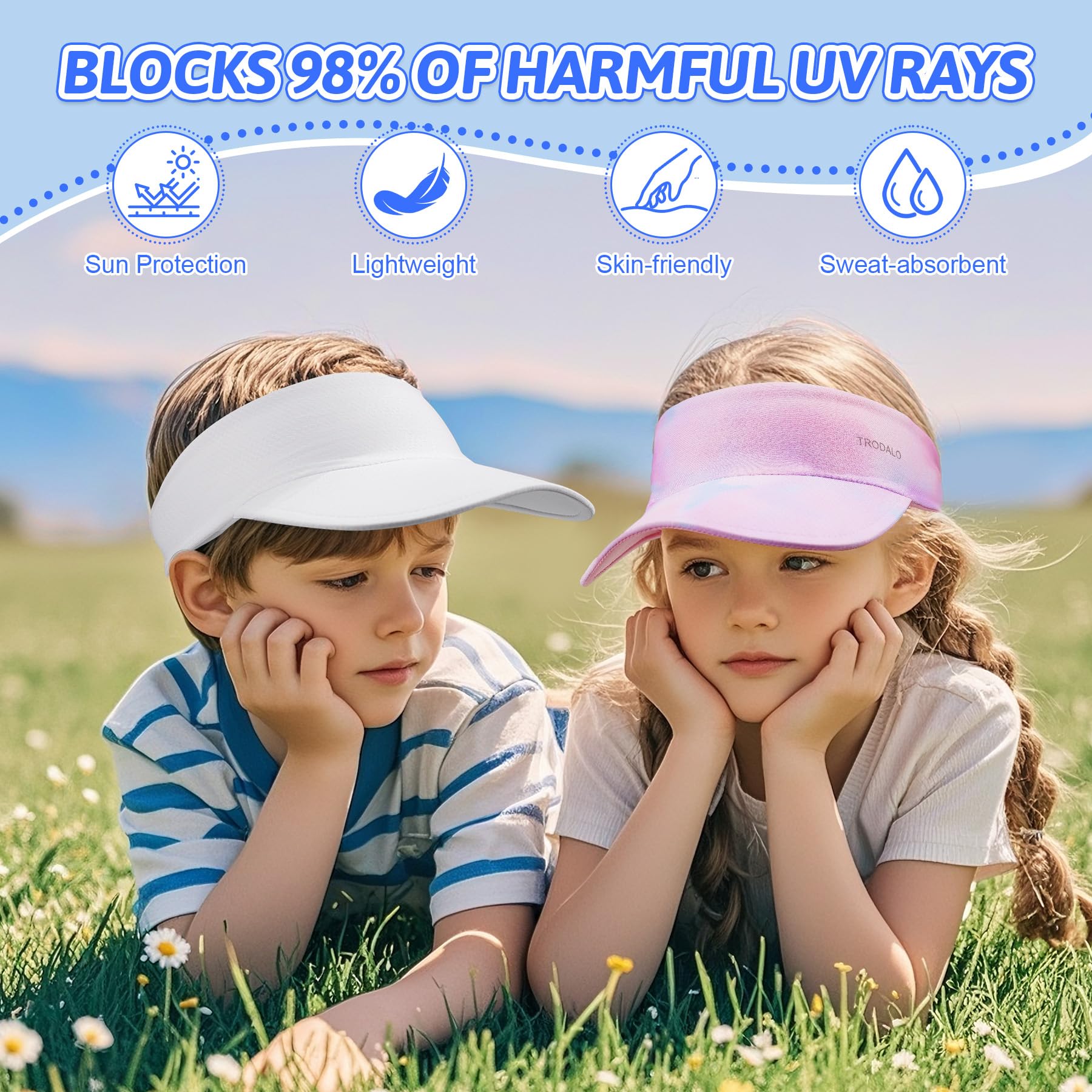Kids Sun Visor Hats for Girls Boys, Lightweight Cooling Stretchy Visor, Packable Sports Hat for Running, Tennis, Golf