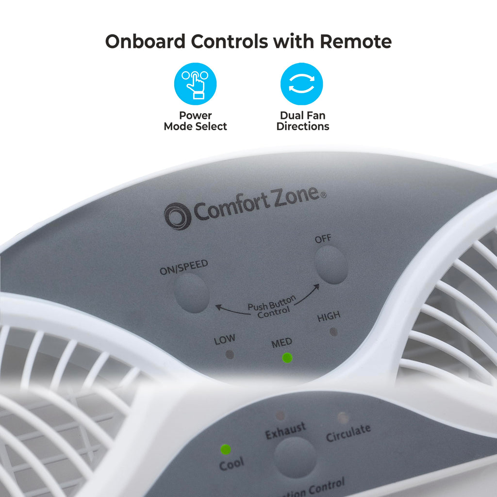 Comfort Zone Twin Window Fan with Reversible Airflow Control, 9 inch, Auto-Locking Expanders, 2 Speed Fan, Dual Fan, Exhaust, Airflow 9.84 ft/sec, Ideal for Home, Kitchen, Bedroom & Office, CZ319WT