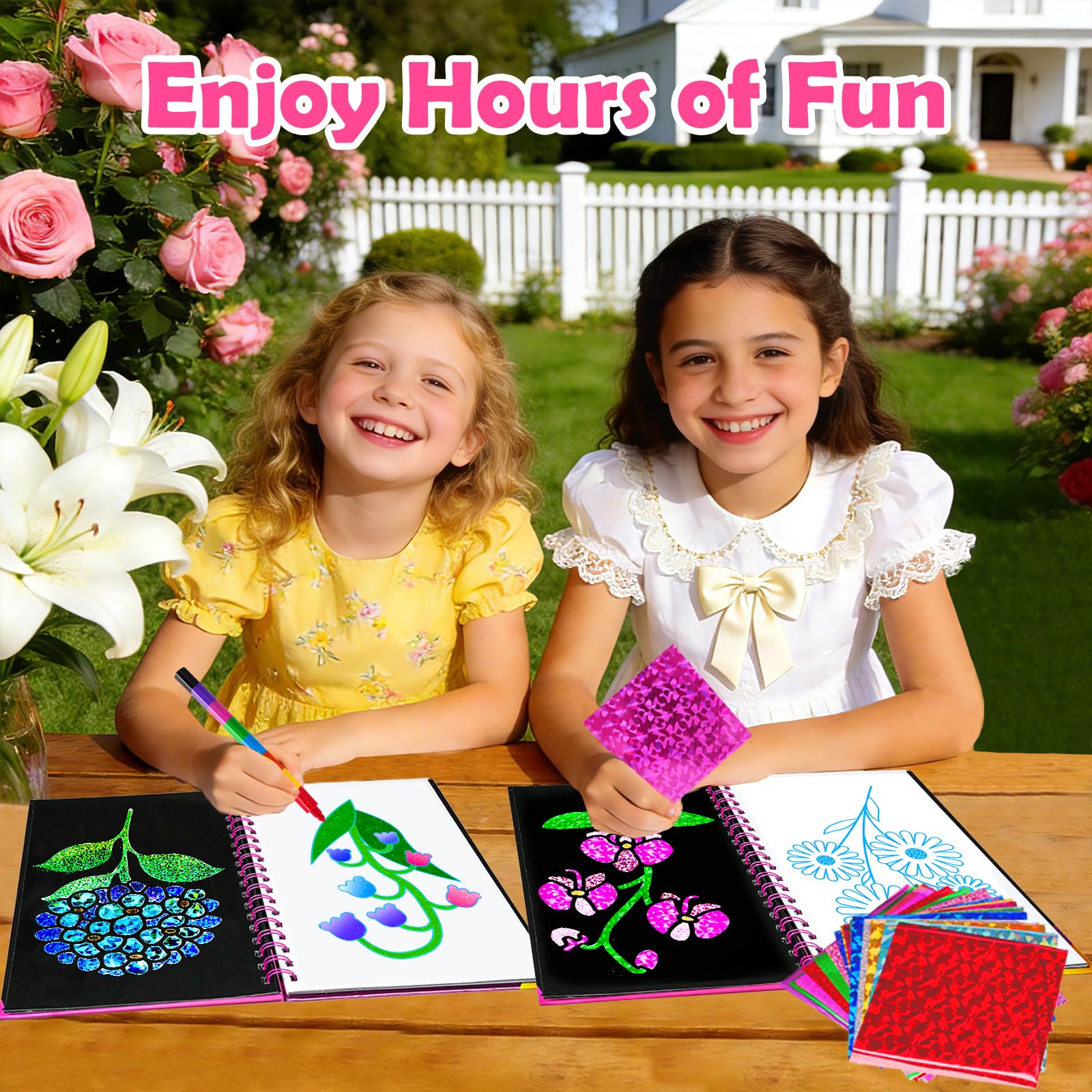 FUNNYB&G Foil Art Craft Kit for Girls 4-10 Years Old: Mess-Free & No-Glue, Create 16 Sparkly Princess Unicorn Pictures – Perfect Travel Toy & Birthday Gift for Kids (Princess)