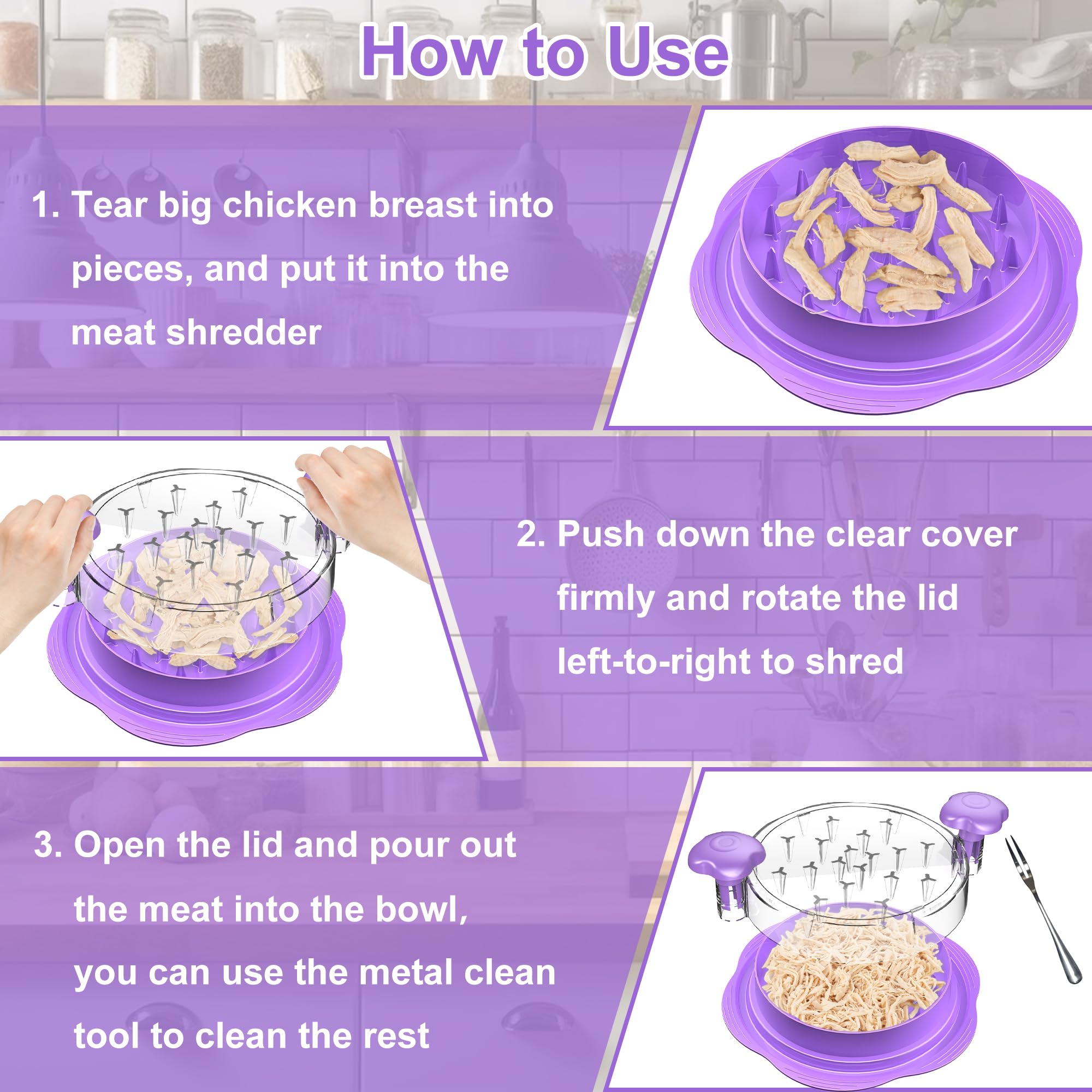 SURETIVIAN Chicken Shredder Tool Twist Large Chicken Breast Shredder with Brush&Fork, Visible Meat Shredder Machine, Strong Anti-Slip Strip, Ergonomic Handle, BPA Free, Suitable for Pork Beef Chicken