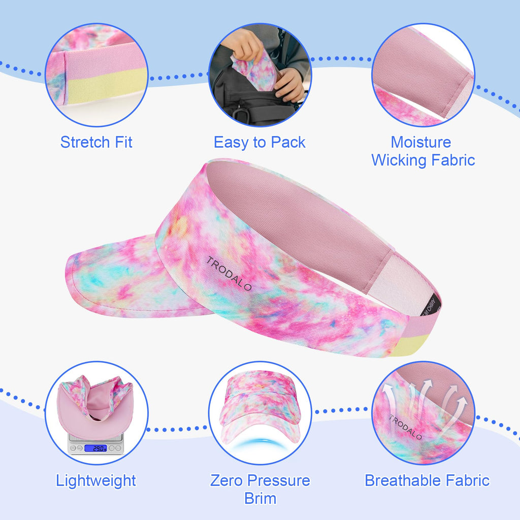 Kids Sun Visor Hats for Girls Boys, Lightweight Cooling Stretchy Visor, Packable Sports Hat for Running, Tennis, Golf