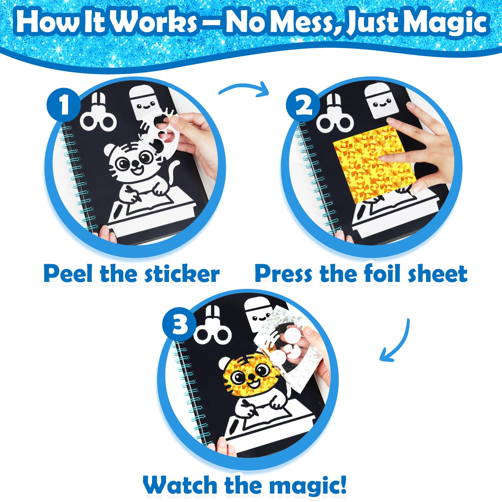 FUNNYB&G Foil Art Craft Kit for Girls 4-10 Years Old: Mess-Free & No-Glue, Create 16 Sparkly Princess Unicorn Pictures – Perfect Travel Toy & Birthday Gift for Kids (Princess)