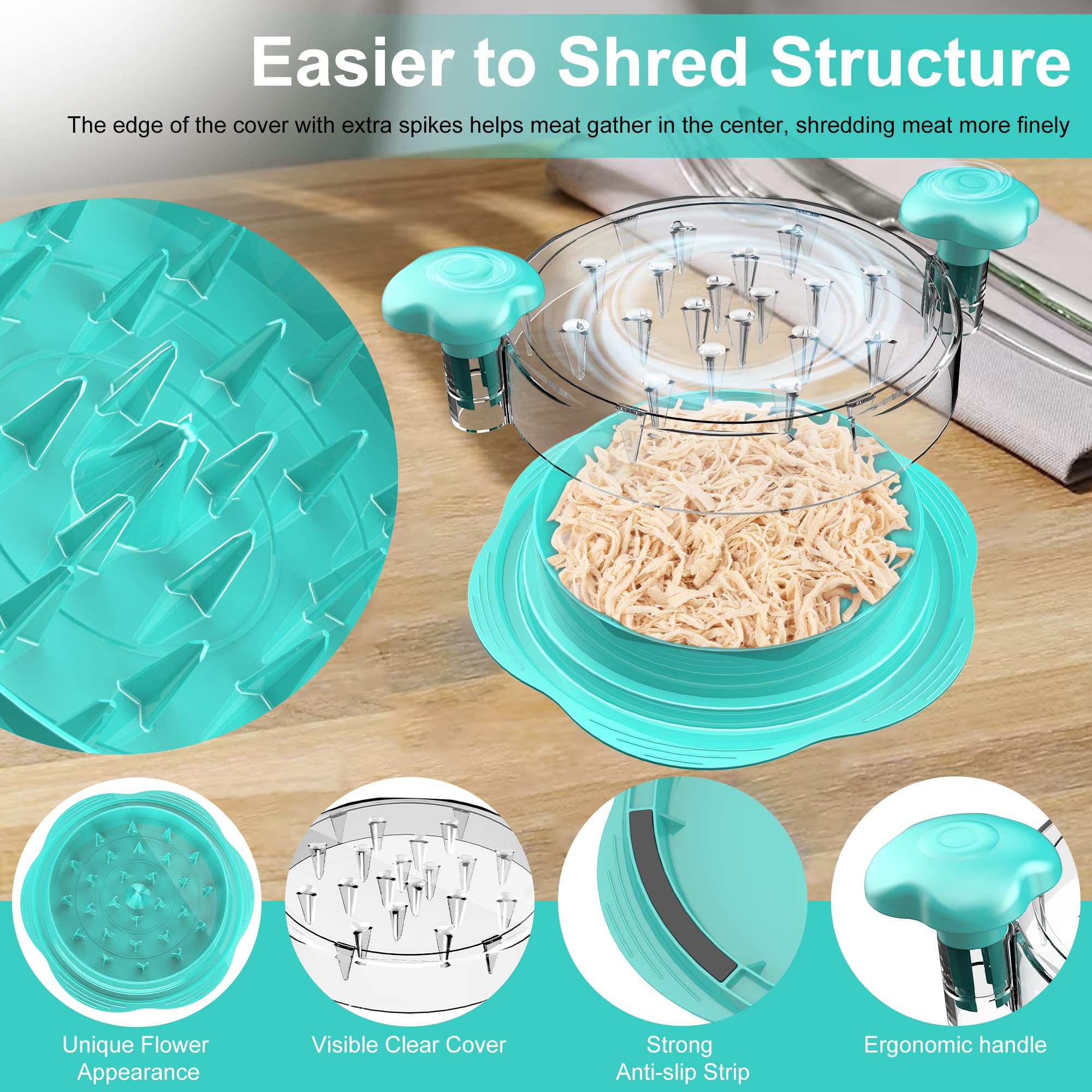 SURETIVIAN Chicken Shredder Tool Twist Large Chicken Breast Shredder with Brush&Fork, Visible Meat Shredder Machine, Strong Anti-Slip Strip, Ergonomic Handle, BPA Free, Suitable for Pork Beef Chicken