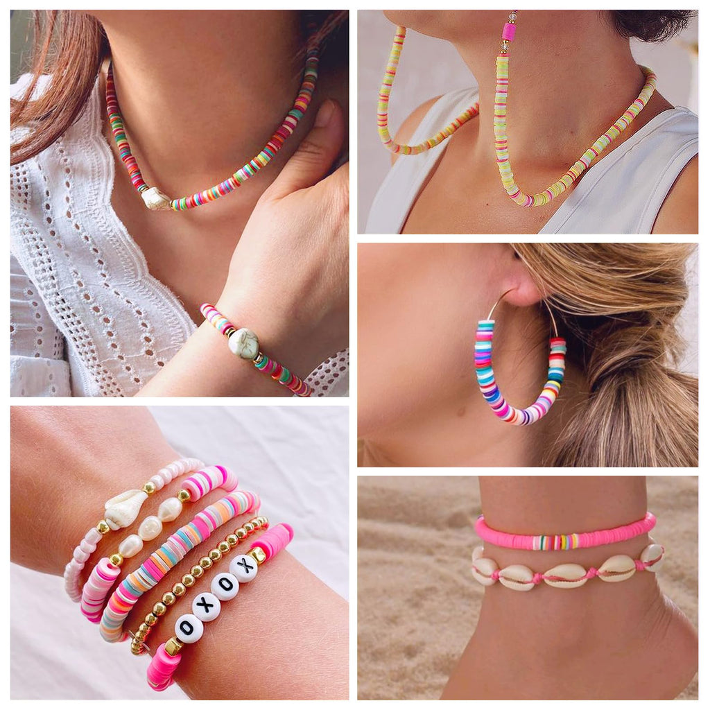 Redtwo 5100 Clay Beads Bracelet Making Kit, Flat Preppy Beads for Friendship Jewelry Making,Polymer Heishi Beads with Charms Gifts for Teen Girls Crafts for Girls Ages 8-12
