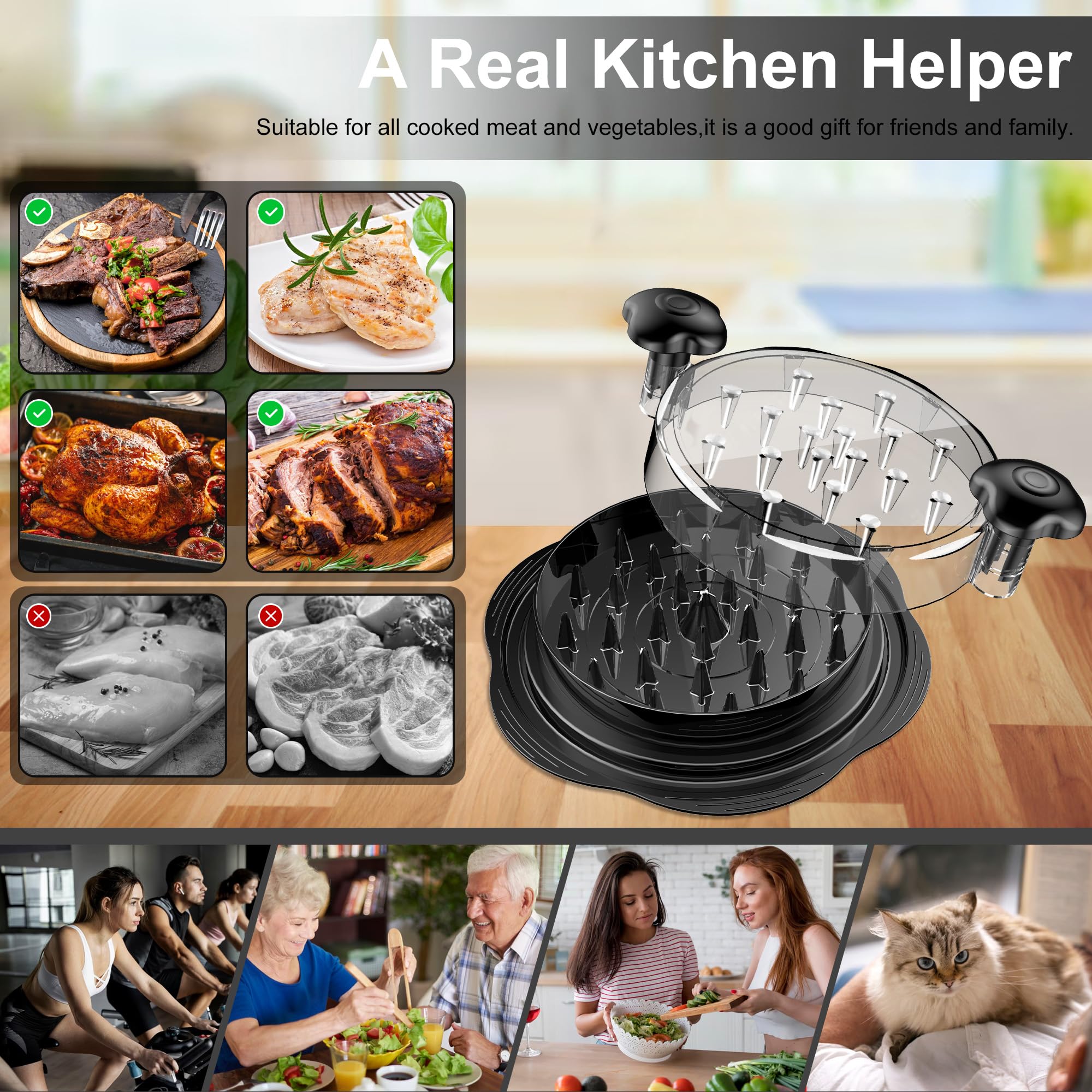 SURETIVIAN Chicken Shredder Tool Twist Large Chicken Breast Shredder with Brush&Fork, Visible Meat Shredder Machine, Strong Anti-Slip Strip, Ergonomic Handle, BPA Free, Suitable for Pork Beef Chicken