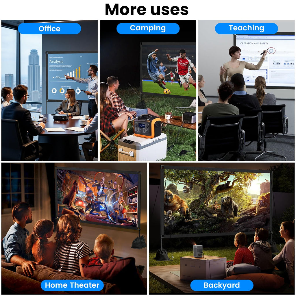 120inch Projector Screen with Stand: Portable Projector Screen Outdoor Indoor Front/Rear16:9 4K HD with Carry Bag Sandbag- Movie Screen for Backyard Moive Night, Camping, Theater