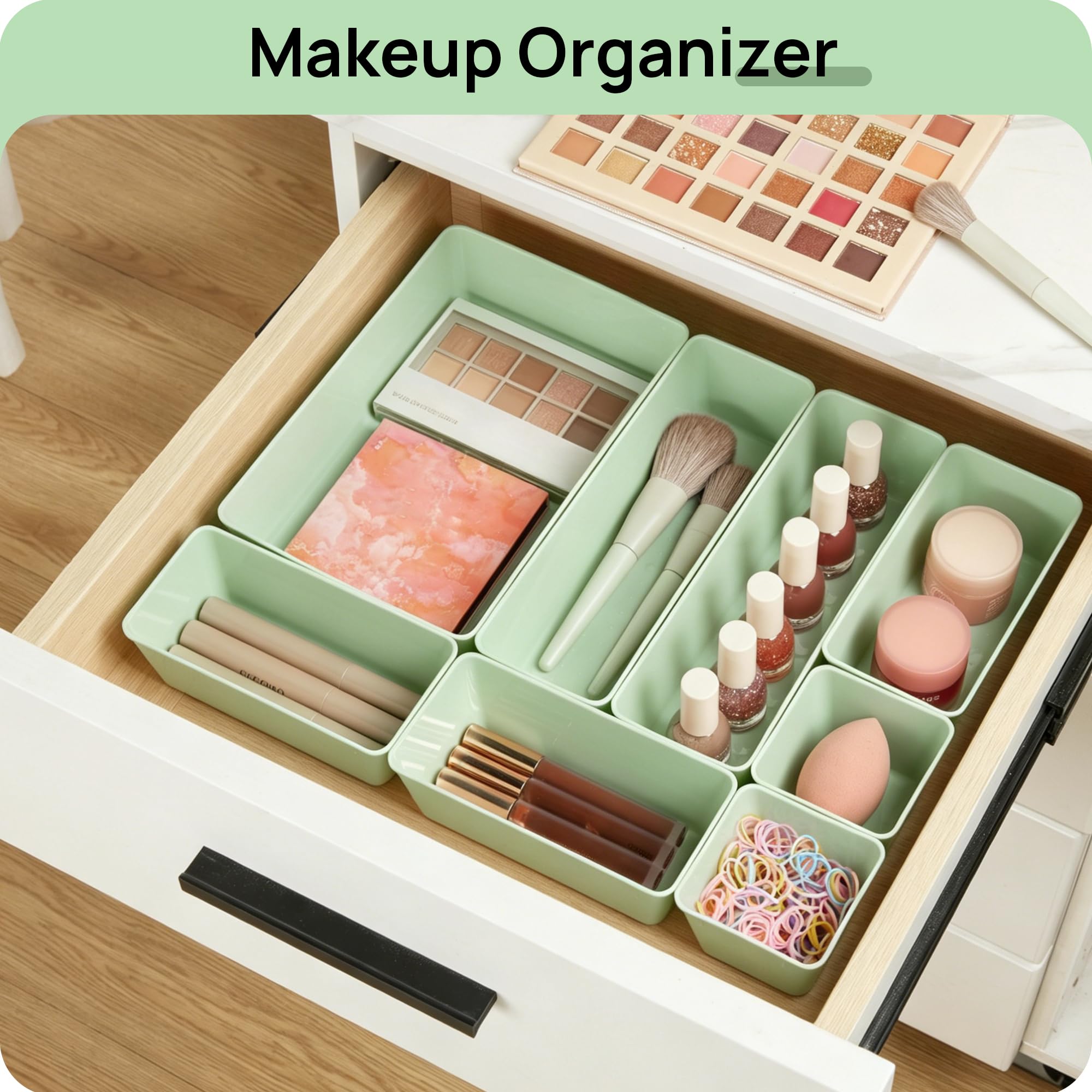 Vtopmart 25 PCS Clear Plastic Drawer Organizers Set, 4-Size Versatile Bathroom and Vanity Drawer Organizer Trays, Storage Bins for Makeup, Bedroom, Kitchen Gadgets Utensils and Office
