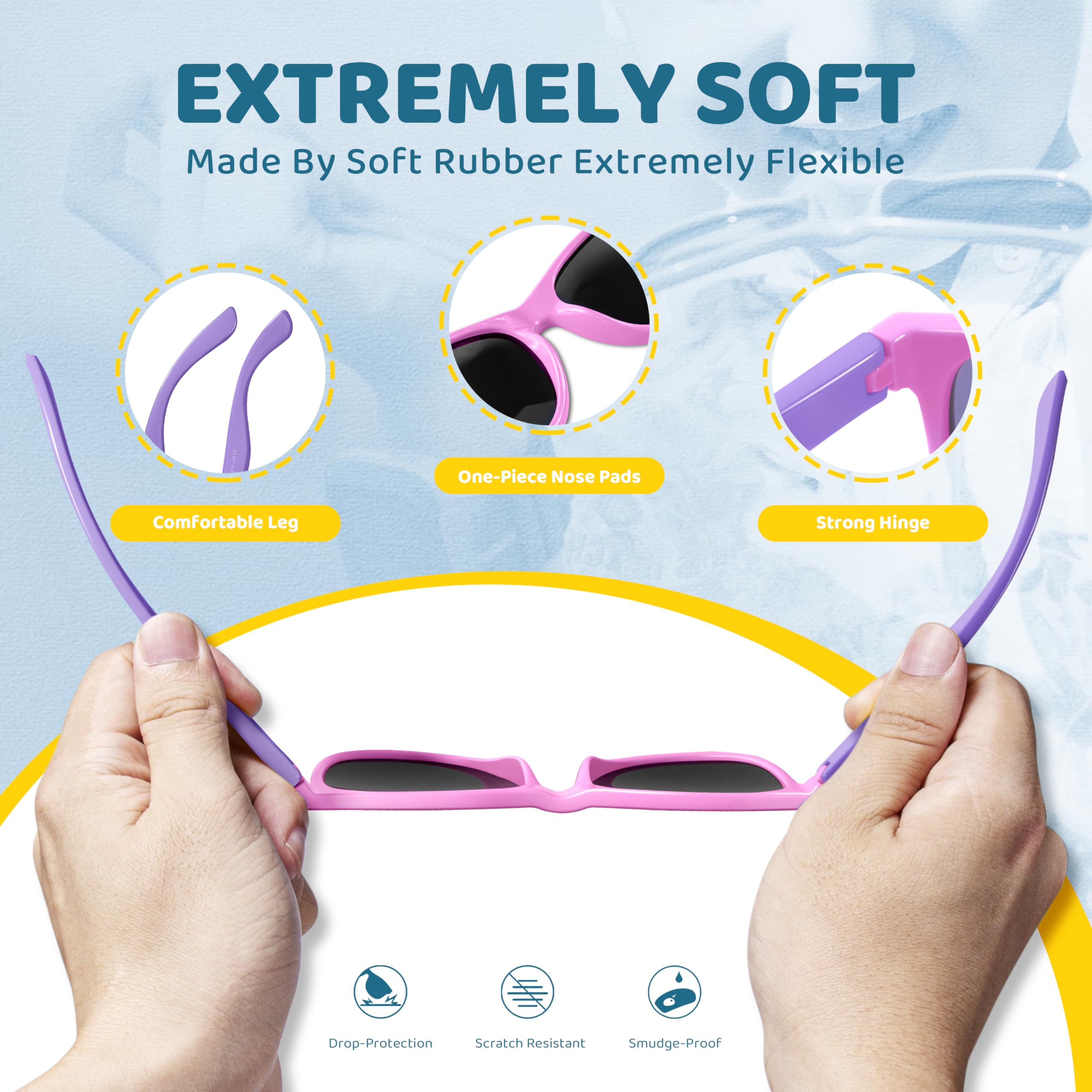 RIVBOS Kids Sunglasses Polarized UV Protection Flexible Rubber Glasses Shades with Strap for Boys Girls RBK004