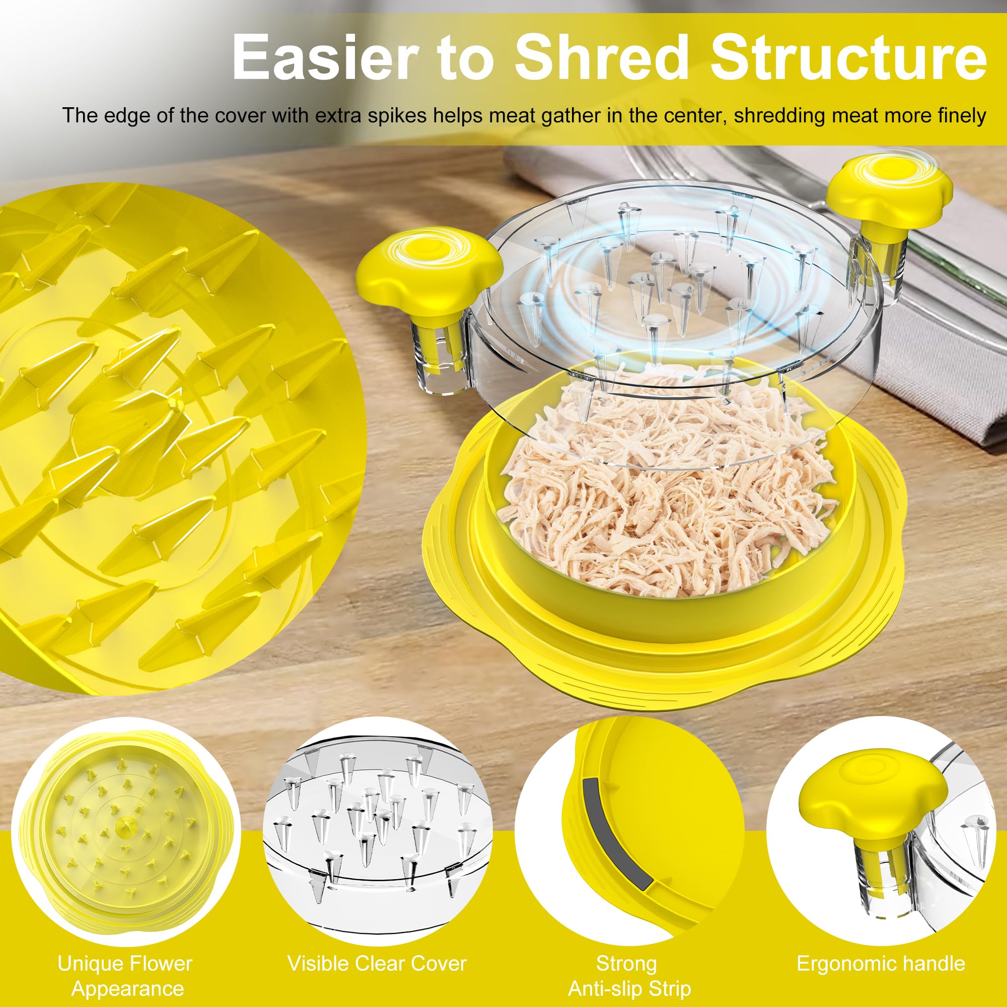 SURETIVIAN Chicken Shredder Tool Twist Large Chicken Breast Shredder with Brush&Fork, Visible Meat Shredder Machine, Strong Anti-Slip Strip, Ergonomic Handle, BPA Free, Suitable for Pork Beef Chicken