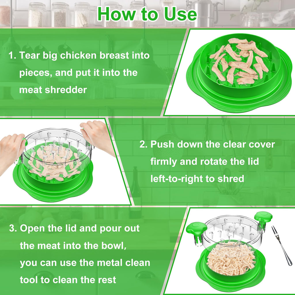 SURETIVIAN Chicken Shredder Tool Twist Large Chicken Breast Shredder with Brush&Fork, Visible Meat Shredder Machine, Strong Anti-Slip Strip, Ergonomic Handle, BPA Free, Suitable for Pork Beef Chicken