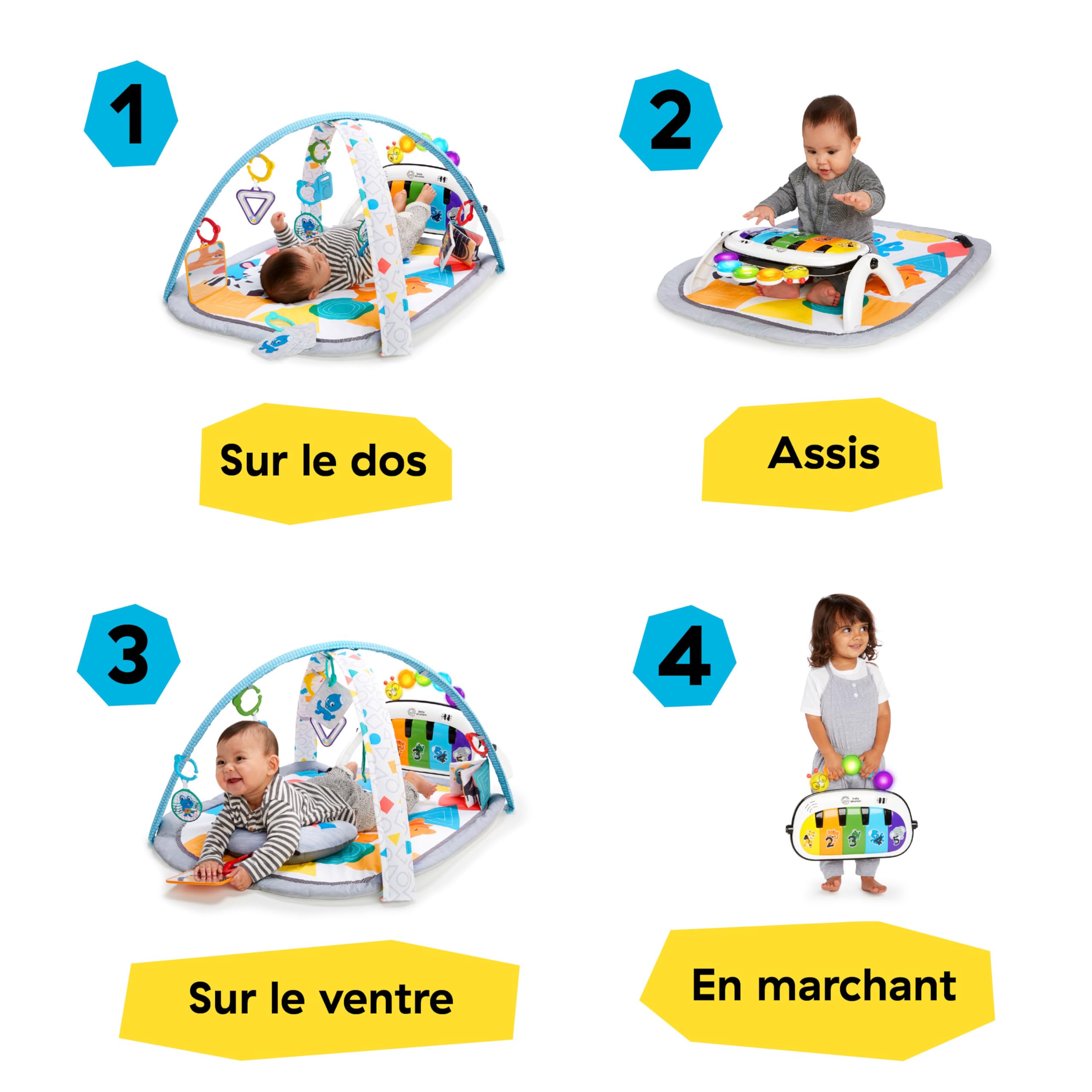 Baby Einstein 4-in-1 Kickin' Tunes Music and Language Play Gym and Piano Tummy Time Activity Mat