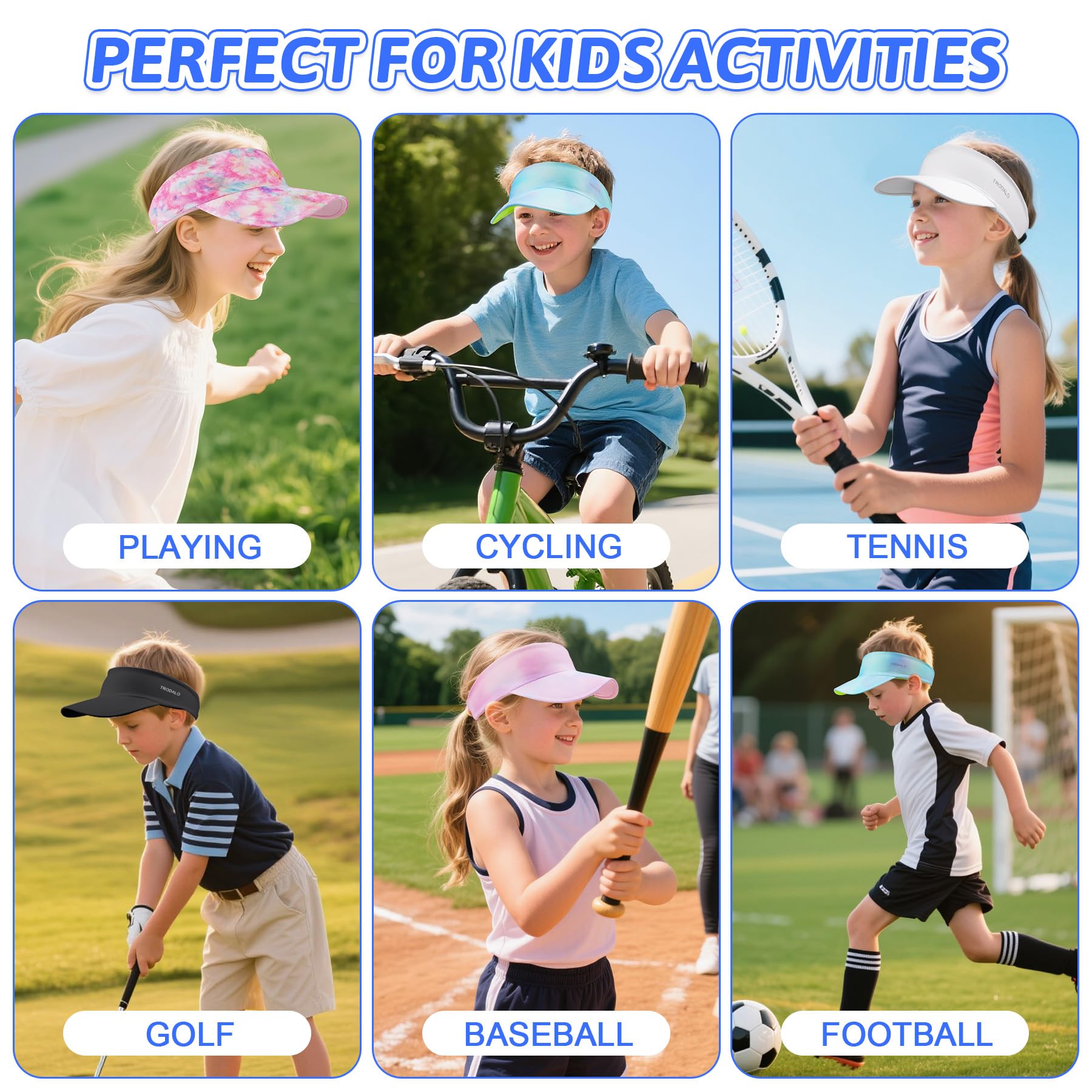 Kids Sun Visor Hats for Girls Boys, Lightweight Cooling Stretchy Visor, Packable Sports Hat for Running, Tennis, Golf