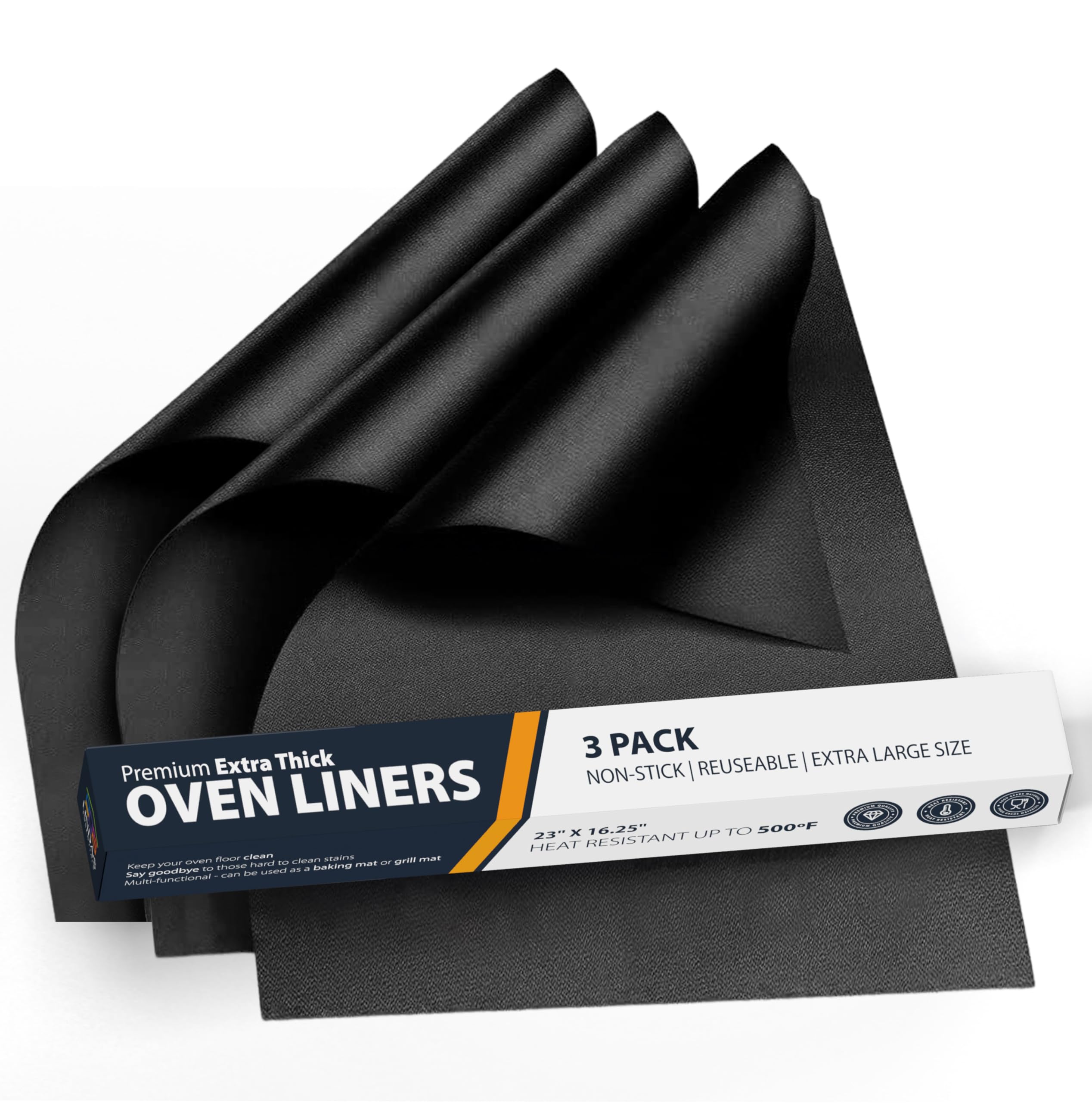 Oven Liners for Bottom of Oven - 2 Pack Large Heavy Duty Mats, 17”x25” Non-Stick Reusable Liner for Electric, Gas, Toaster Ovens, Grills - BPA & PFOA Free Kitchen Accessory to Keep Oven Clean (Black)