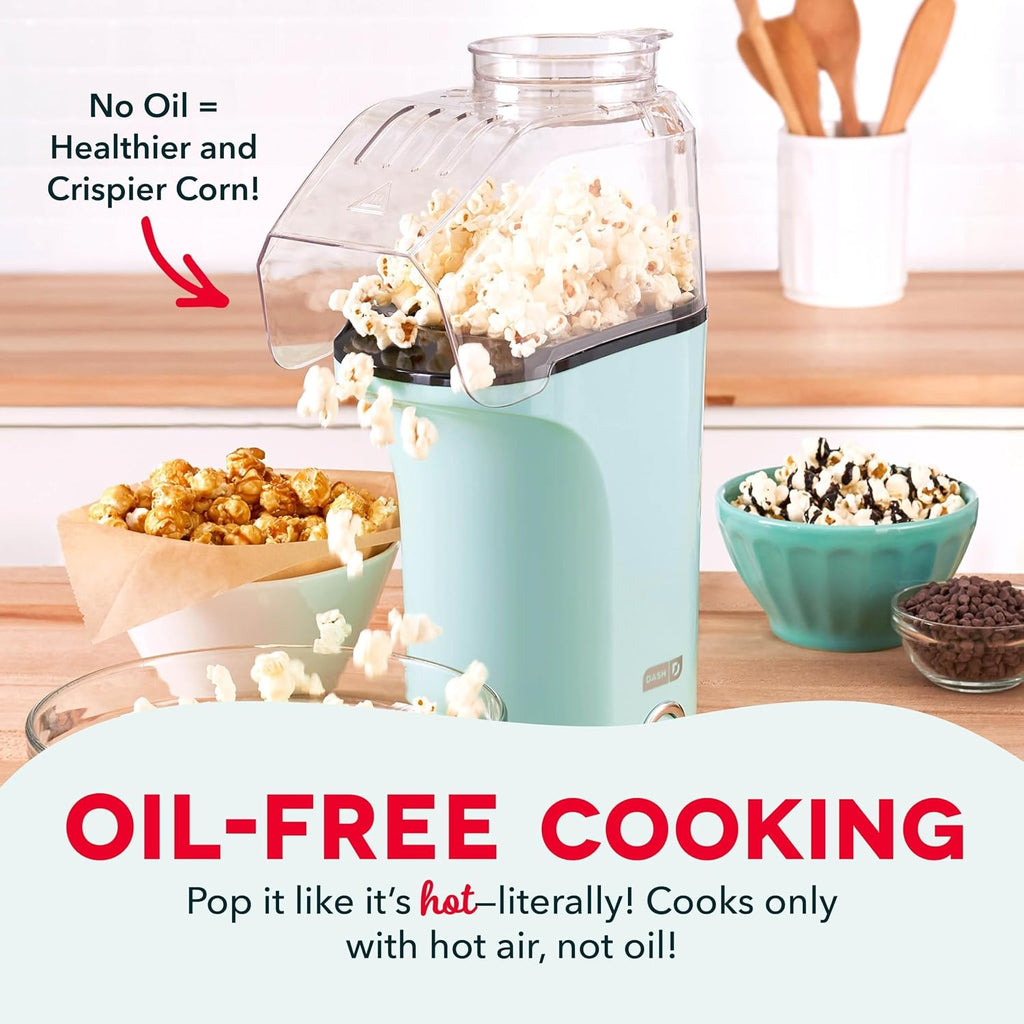 DASH Fresh Pop Popcorn Maker - Oil-Free, Air Popcorn Popper - With Measuring Cup & Recipe Guide - Perfect for Movie Nights - 16 Cups, Aqua