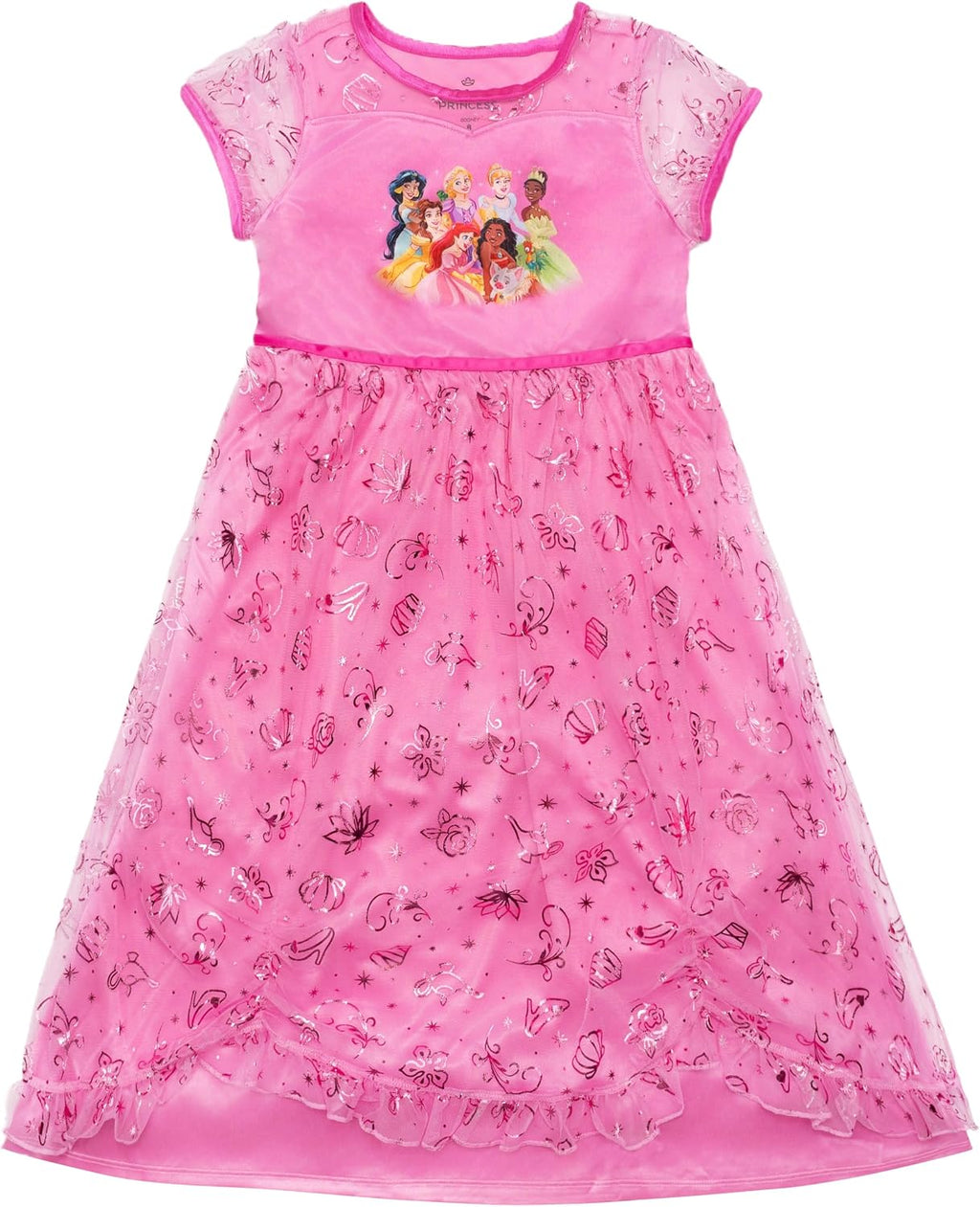 Disney Girls' Princess Dress Nightgown, Fantasy Gown, Soft & Cute Pajamas for Kids