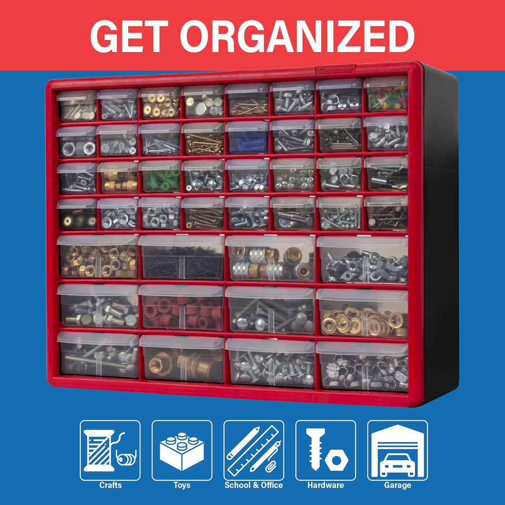 Akro-Mils 26-Drawer Plastic Drawer Storage Cabinet for Garage Organization, Bead Organizer, Building Bricks Storage, Teacher Toolbox, Makeup Organizer, 20" W x 6" D x 10" H, 10126 Yellow