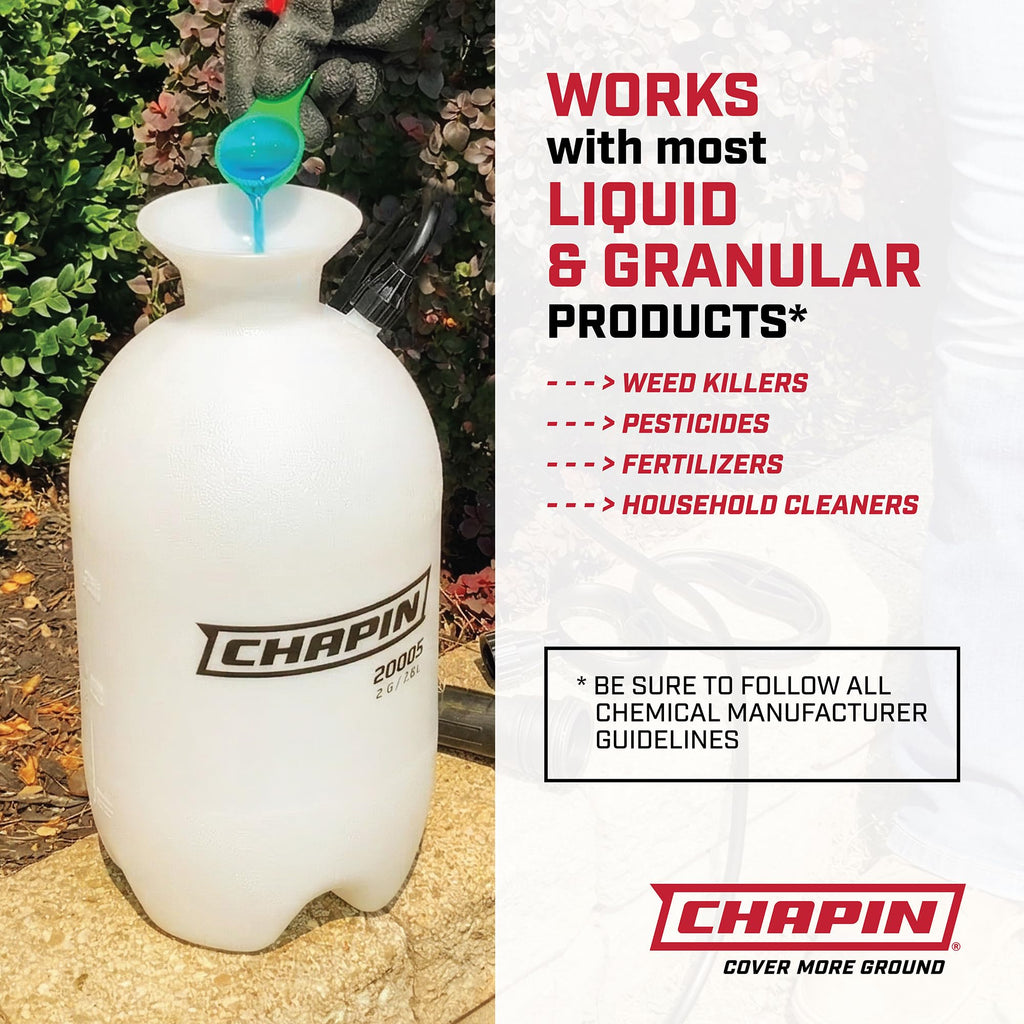 Chapin 20004 Pump Sprayer, 1-Gallon SureSpray Translucent Tank with an Easy Fill Funnel-Top Opening, Adjustable Cone Nozzle & 34" Long Reach Hose, Used for Fertilizer, Pesticides, Weeds & Pests