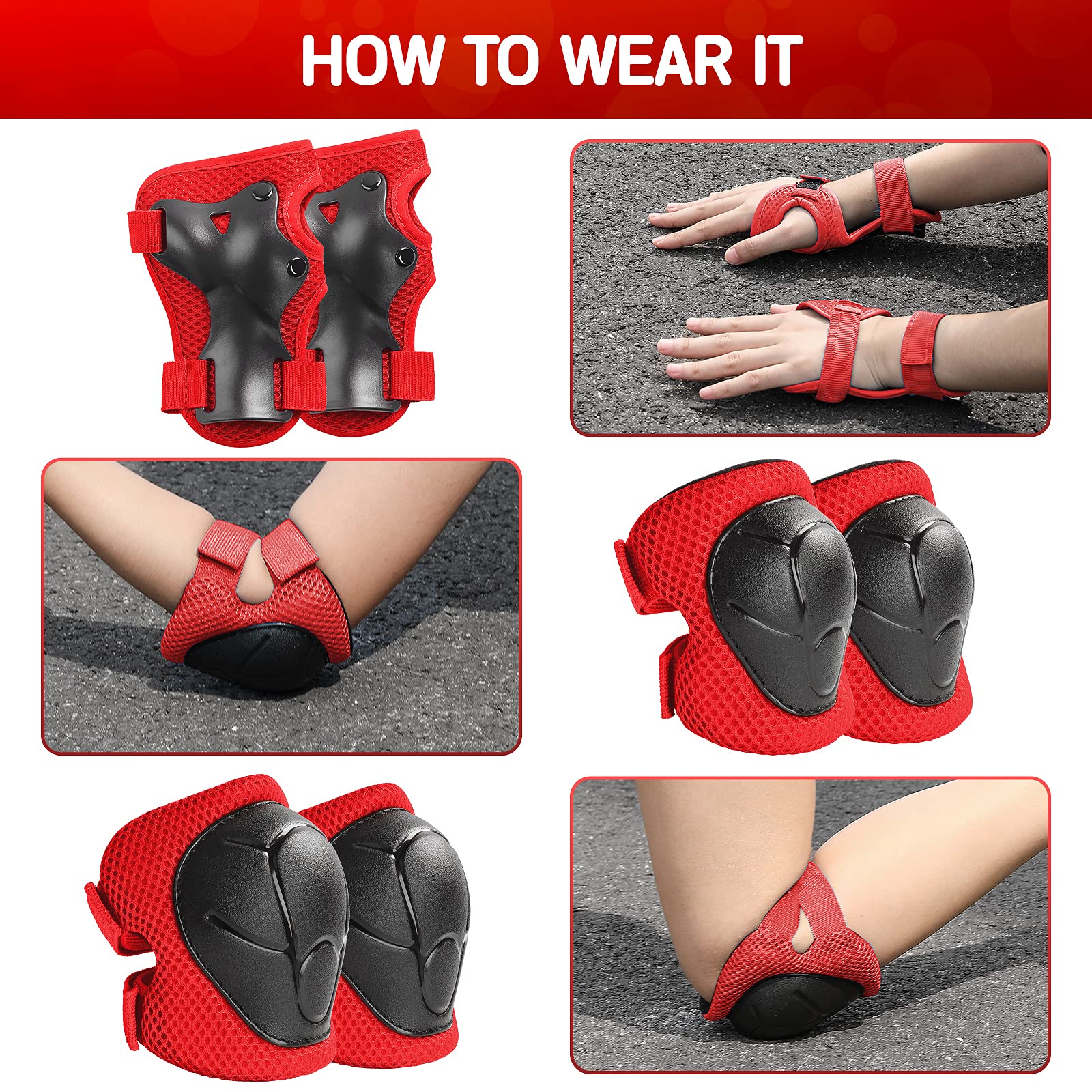 Wemfg Kids Protective Gear Set Knee Pads for Kids 3-14 Years Toddler Knee and Elbow Pads with Wrist Guards 3 in 1 for Skating Cycling Bike Rollerblading Scooter