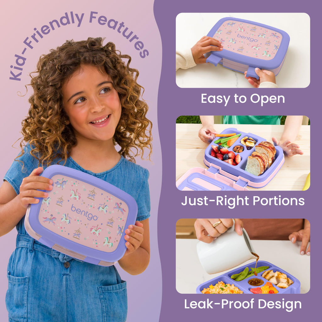 Bentgo Kids Prints Leak-Proof, 5-Compartment Bento-Style Kids Lunch Box - Ideal Portion Sizes for Ages 3-7, Durable, Drop-Proof, Dishwasher Safe, & PFAS & BPA-Free Materials (Unicorn)