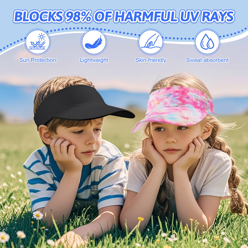 Kids Sun Visor Hats for Girls Boys, Lightweight Cooling Stretchy Visor, Packable Sports Hat for Running, Tennis, Golf