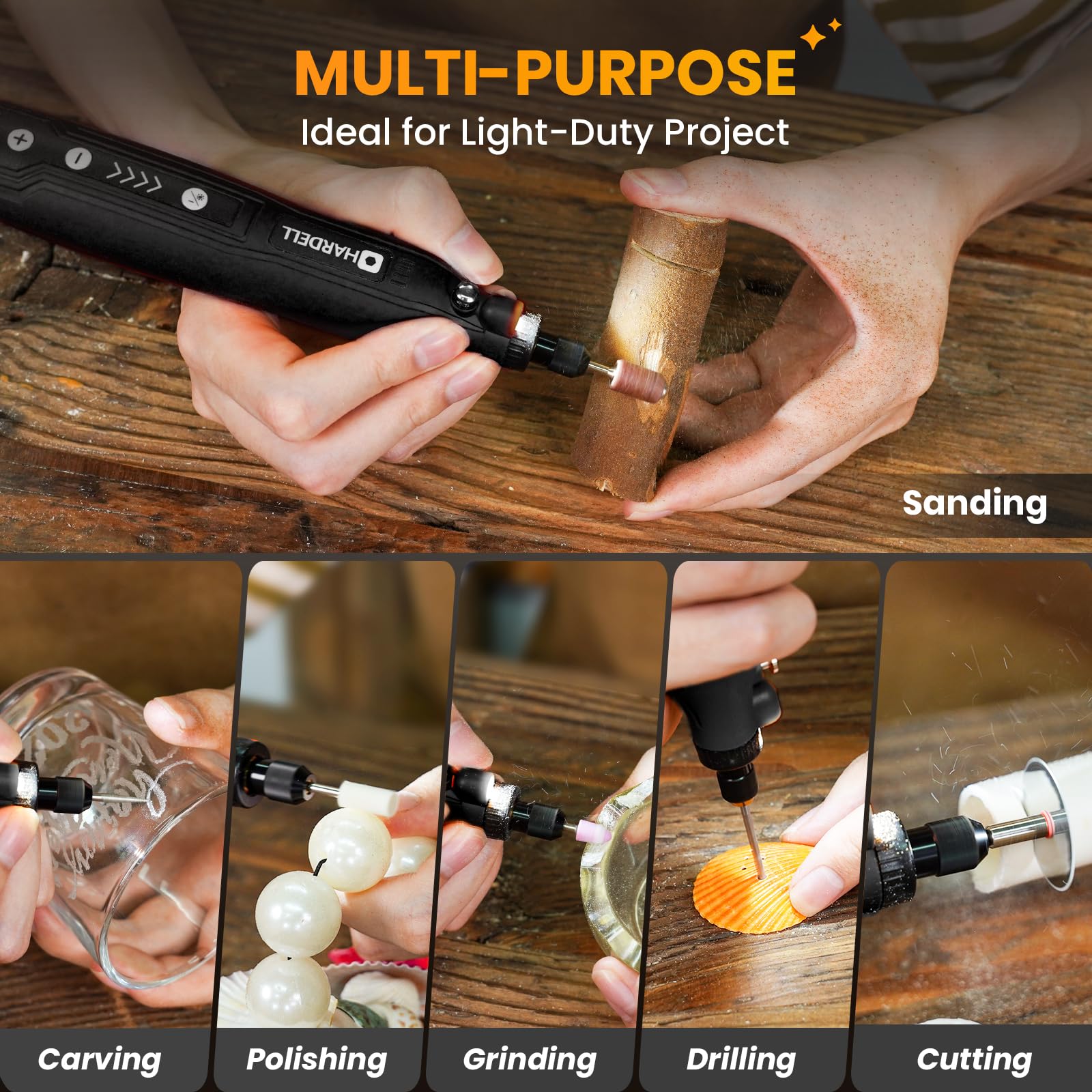 HARDELL Mini Cordless Rotary Tool, 5-Speed and USB Charging Rotary Tool Kit with 69 Accessories, Multi-Purpose 3.7V Power Rotary Tool for Sanding, Polishing, Drilling, Etching, Engraving, DIY Crafts